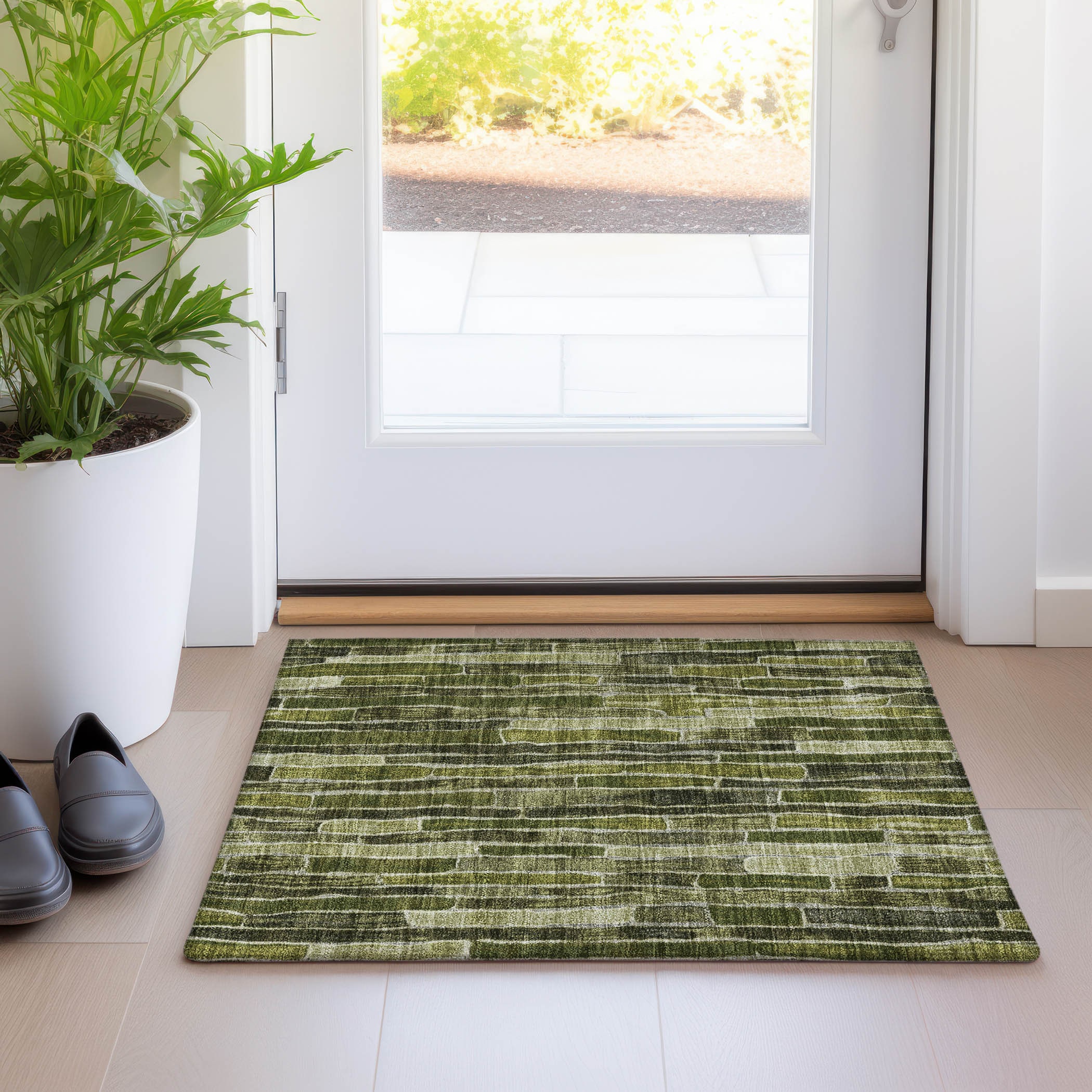 Addison Rugs ACN1305OL20X30 Chantille ACN1305OL 2 x 3 (ft) Olive Rectangular Indoor/Outdoor Geometric Machine washable Pet Friendly Area rug