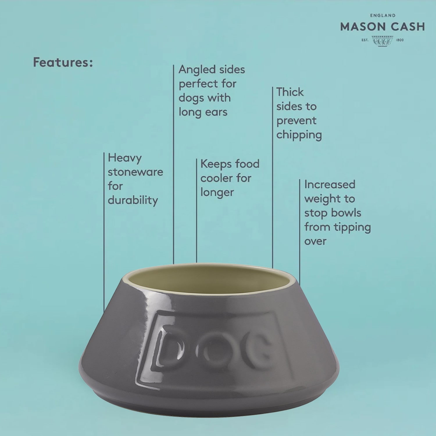 Mason Cash Non-Tip Dog Bowl 54-oz Ceramic Dog Food/Water bowl 1
