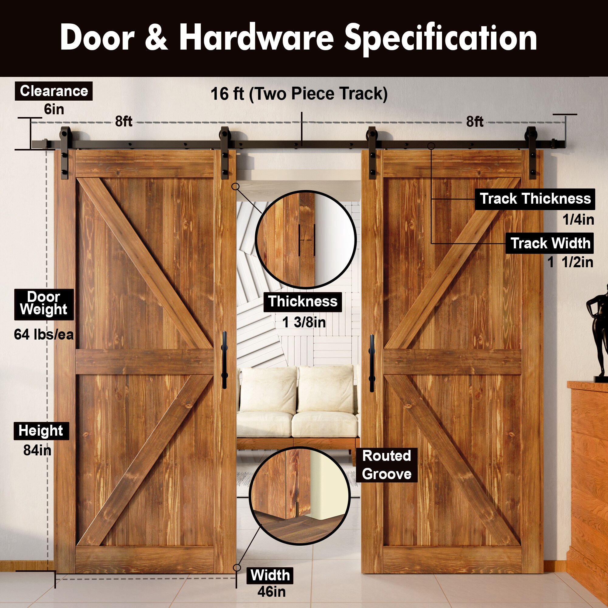 HOMACER YT2TGH192C-4684-K-EA Barn-Doors - View #7