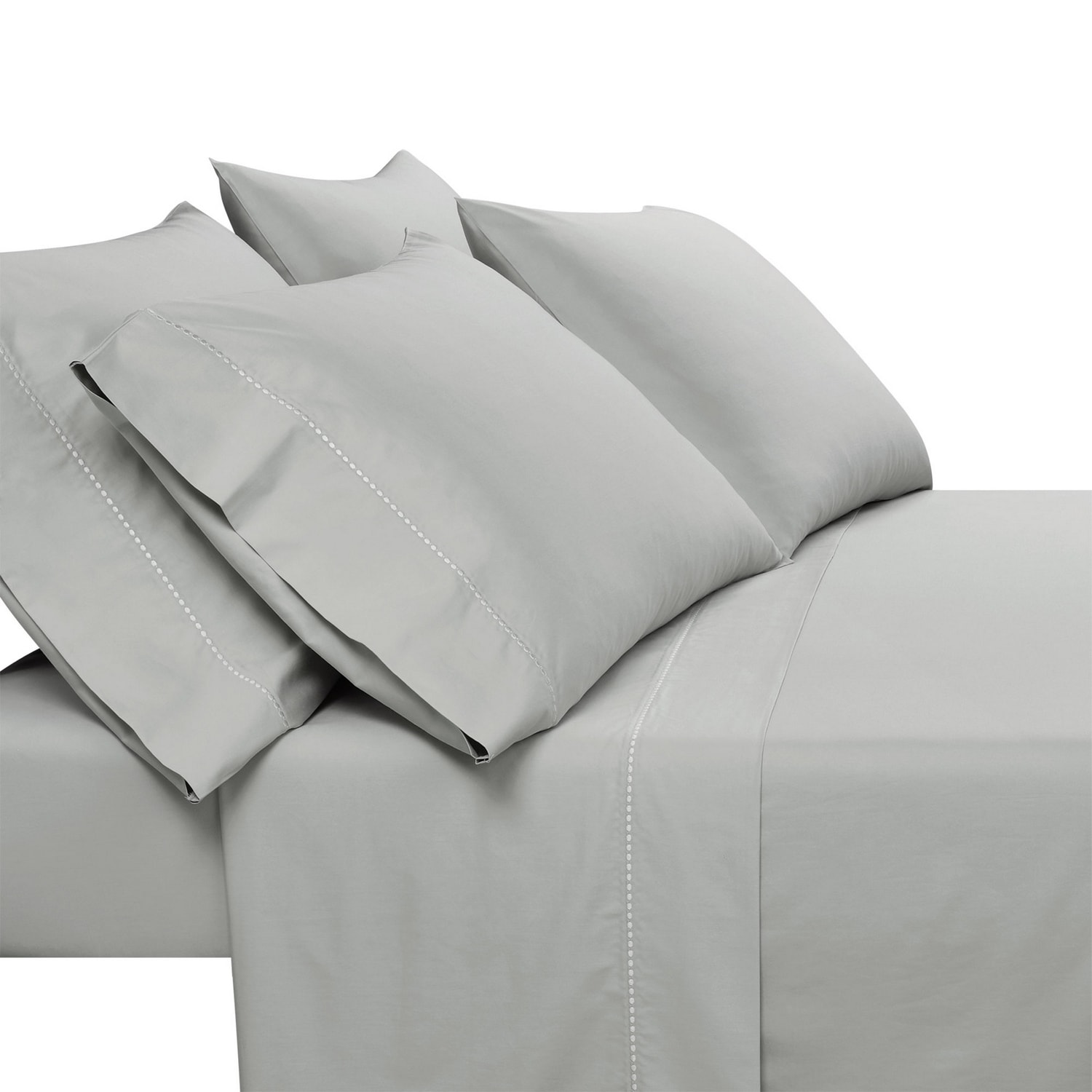 Light Gray Cotton King Sheet Set with Embroidered Hem