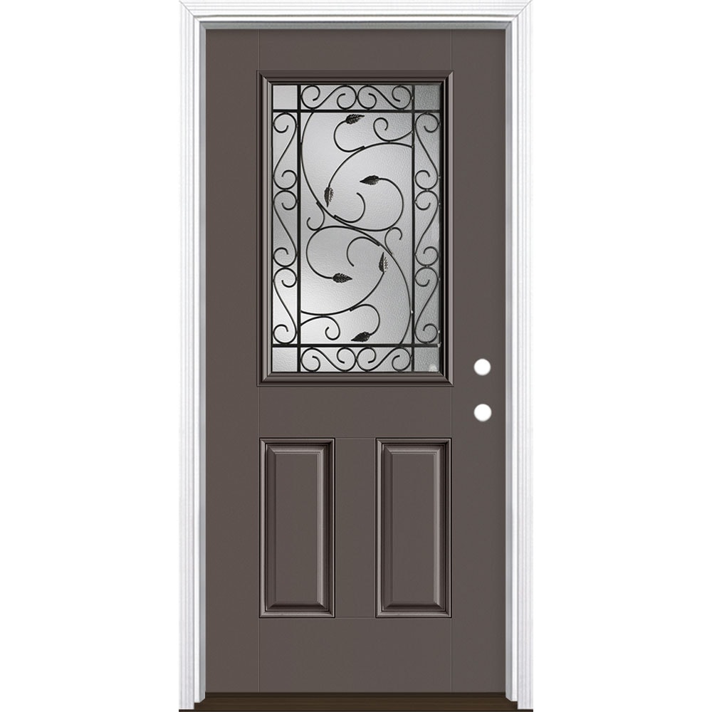 Masonite 3422637 Pergola 36-in x 80-in x 4-9/16-in Fiberglass Half Lite Left-Hand Inswing Timber Gray Painted Prehung Front Door with Brickmould Insulating Core