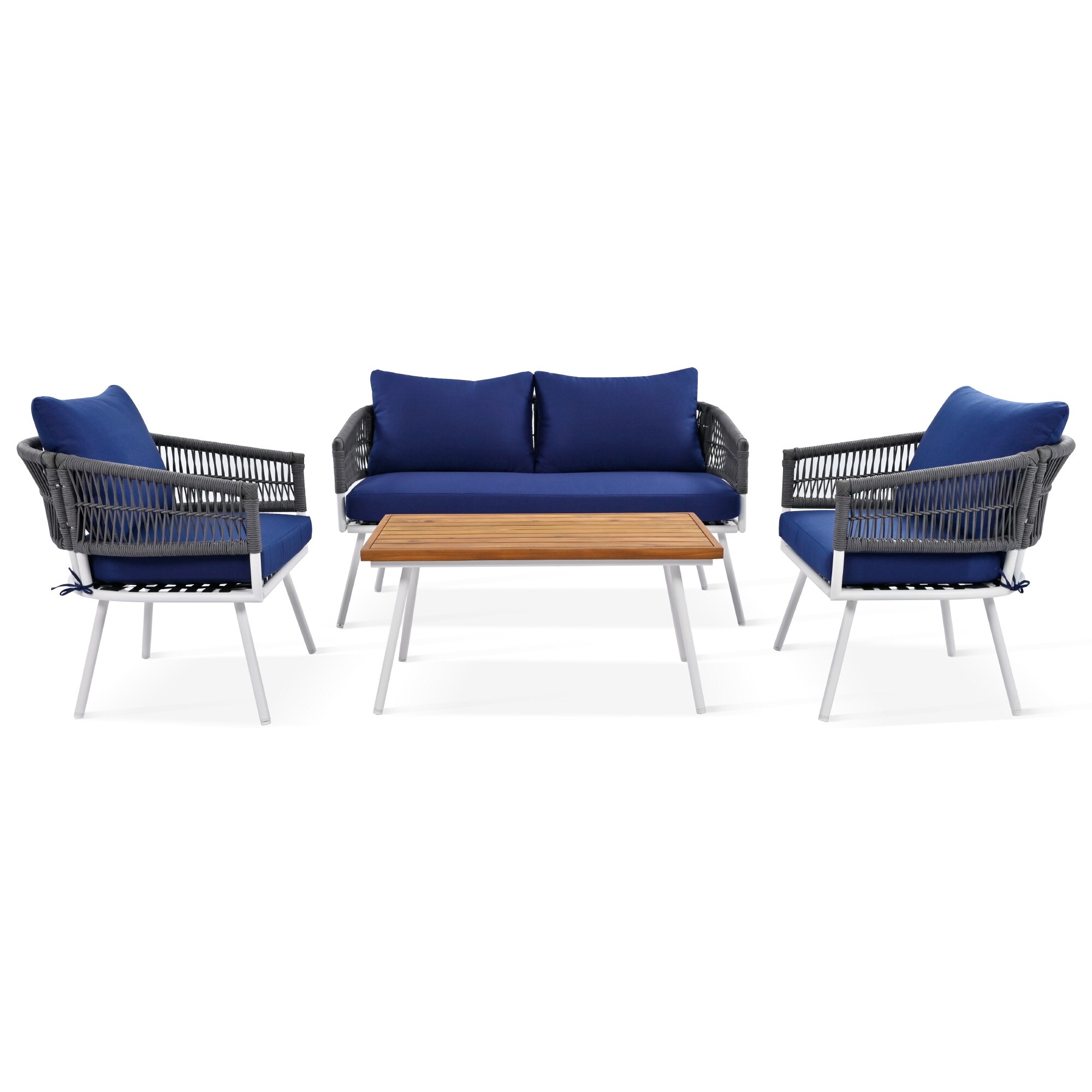 AHIOU HOME ZAAHG-04AAESF Cyrus 4 -Piece Patio Conversation Set with Blue Cushions