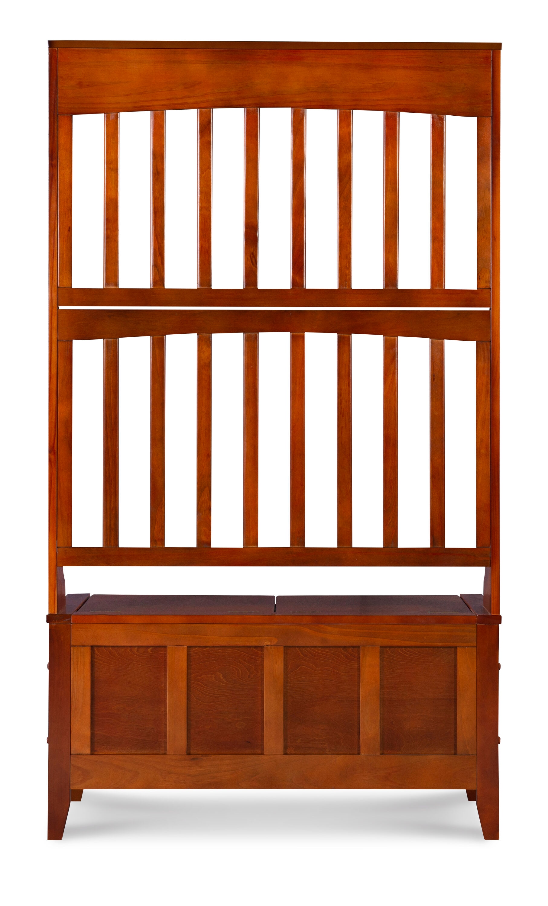 Walnut Finish Split-Seat Storage Hall Tree with Double Hooks