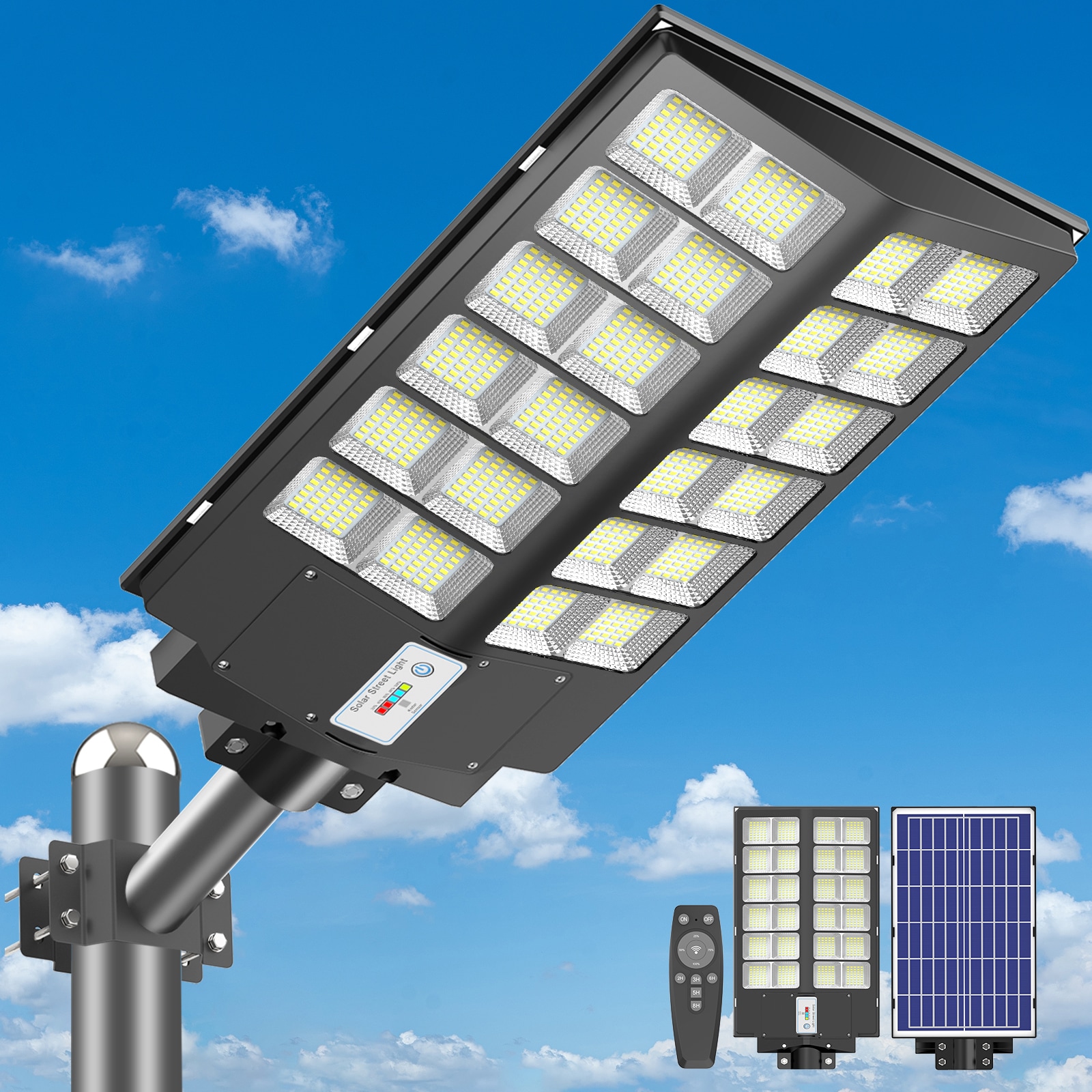Adewalk 480000 -Lumen 8000 -Watt Black Solar LED Outdoor Motion-Activated Area light (Bulb Included)