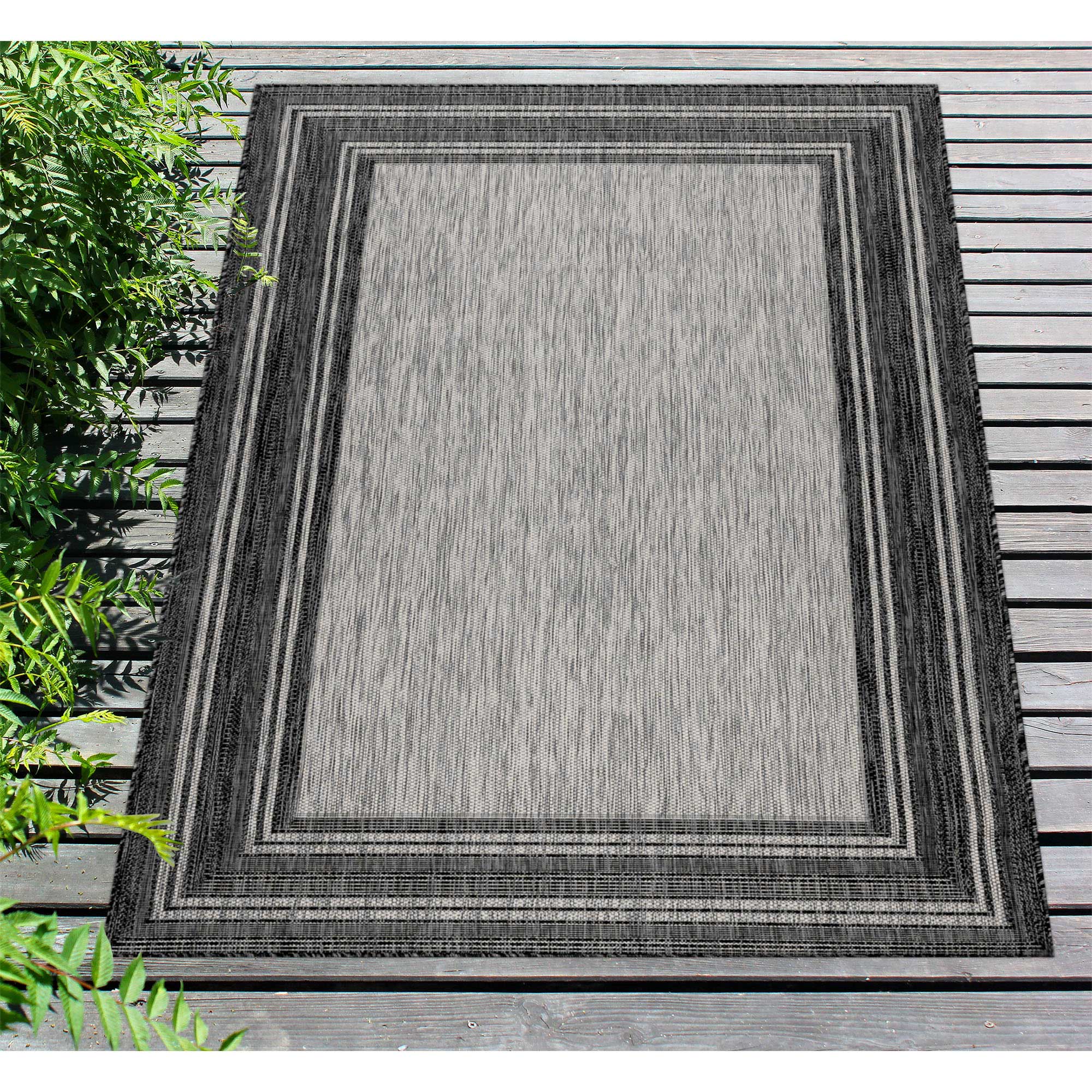 Liora Manne CRE58842548 Carmel 5 x 8 (ft) Polypropylene Black Rectangular Indoor/Outdoor Border Area rug