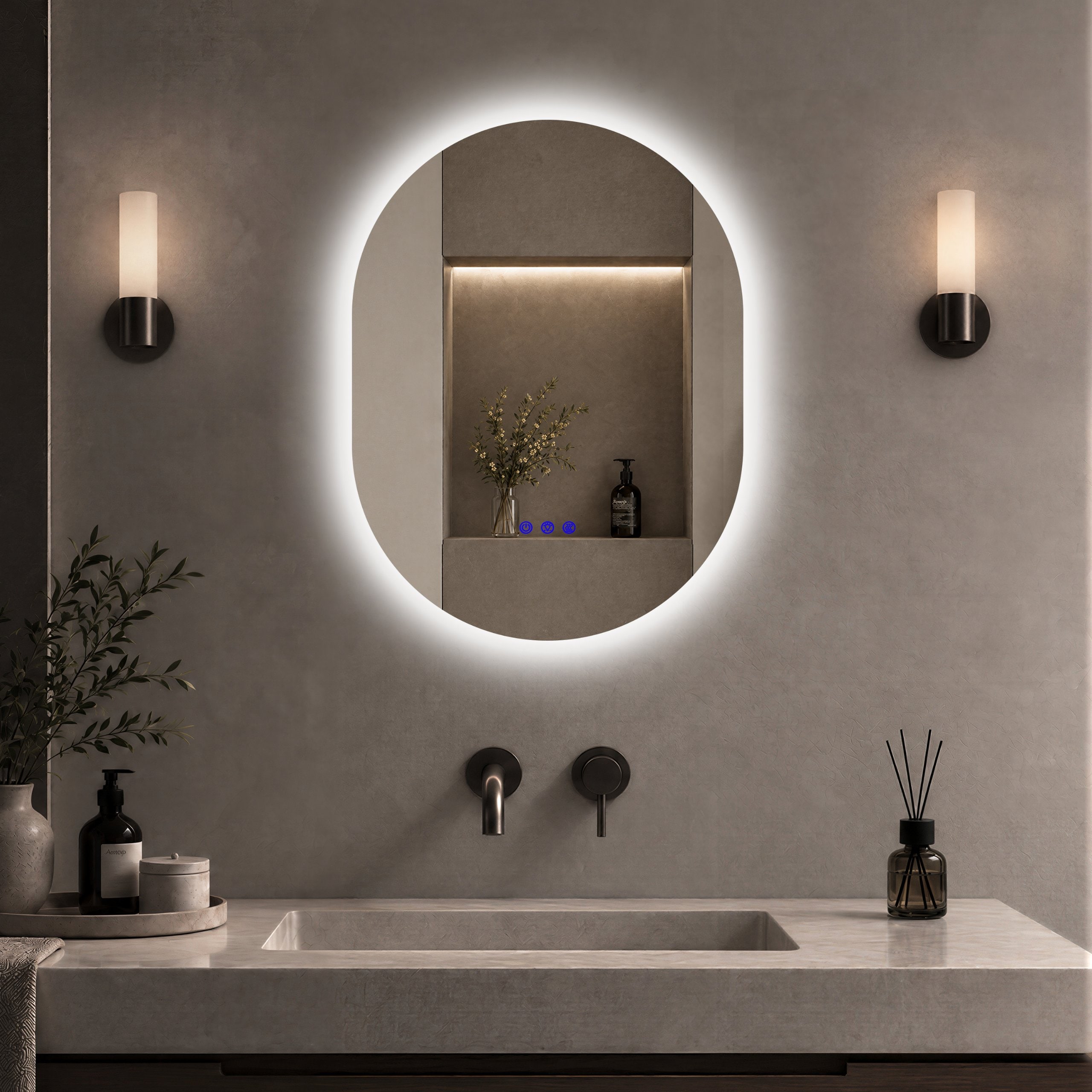 Yuaris 24 in. x 32 in.Oval Frameless with Backlit LED Lights Anti-Fog ...