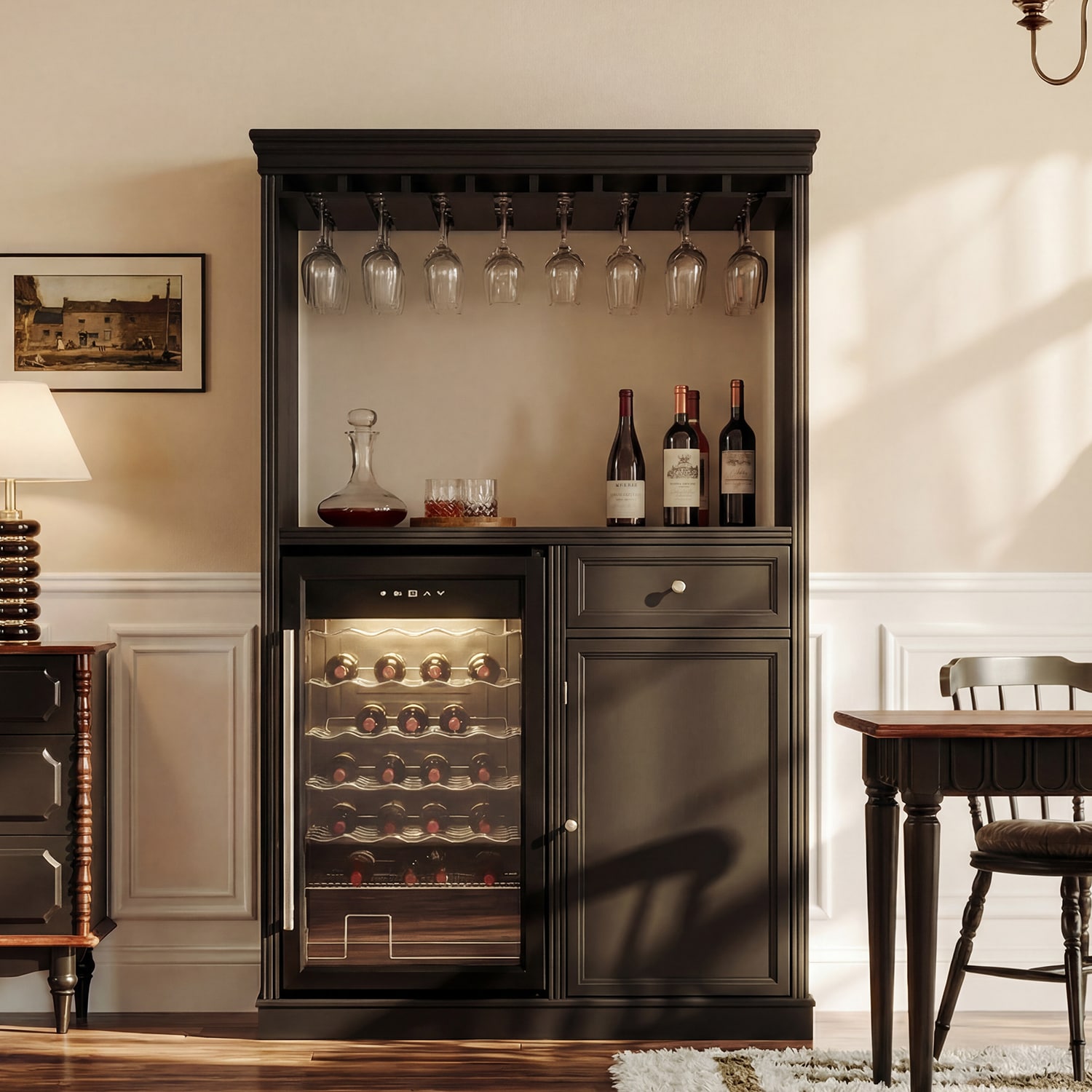 FUFU&GAGA Contemporary/Modern Black Pantry with Wine Storage
