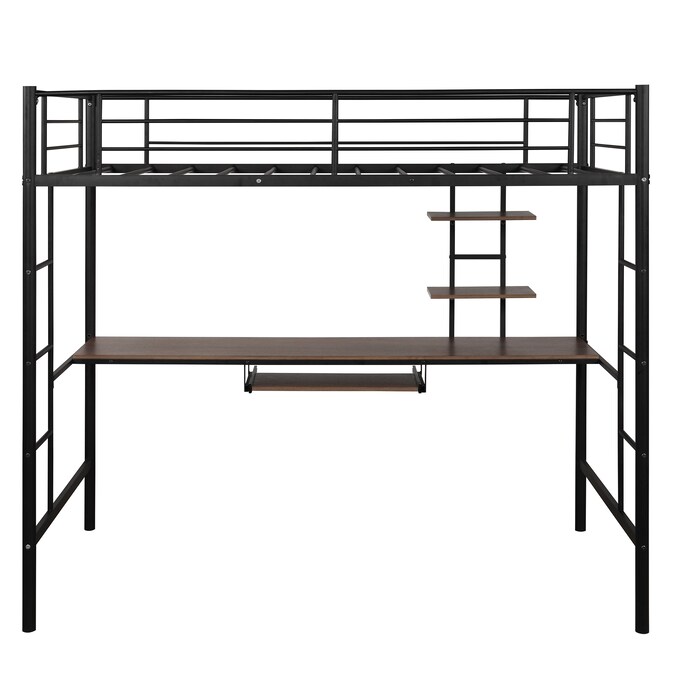 Desk And Shelf Black Twin Loft Bunk Bed, Elevated Bunk Bed With Desk