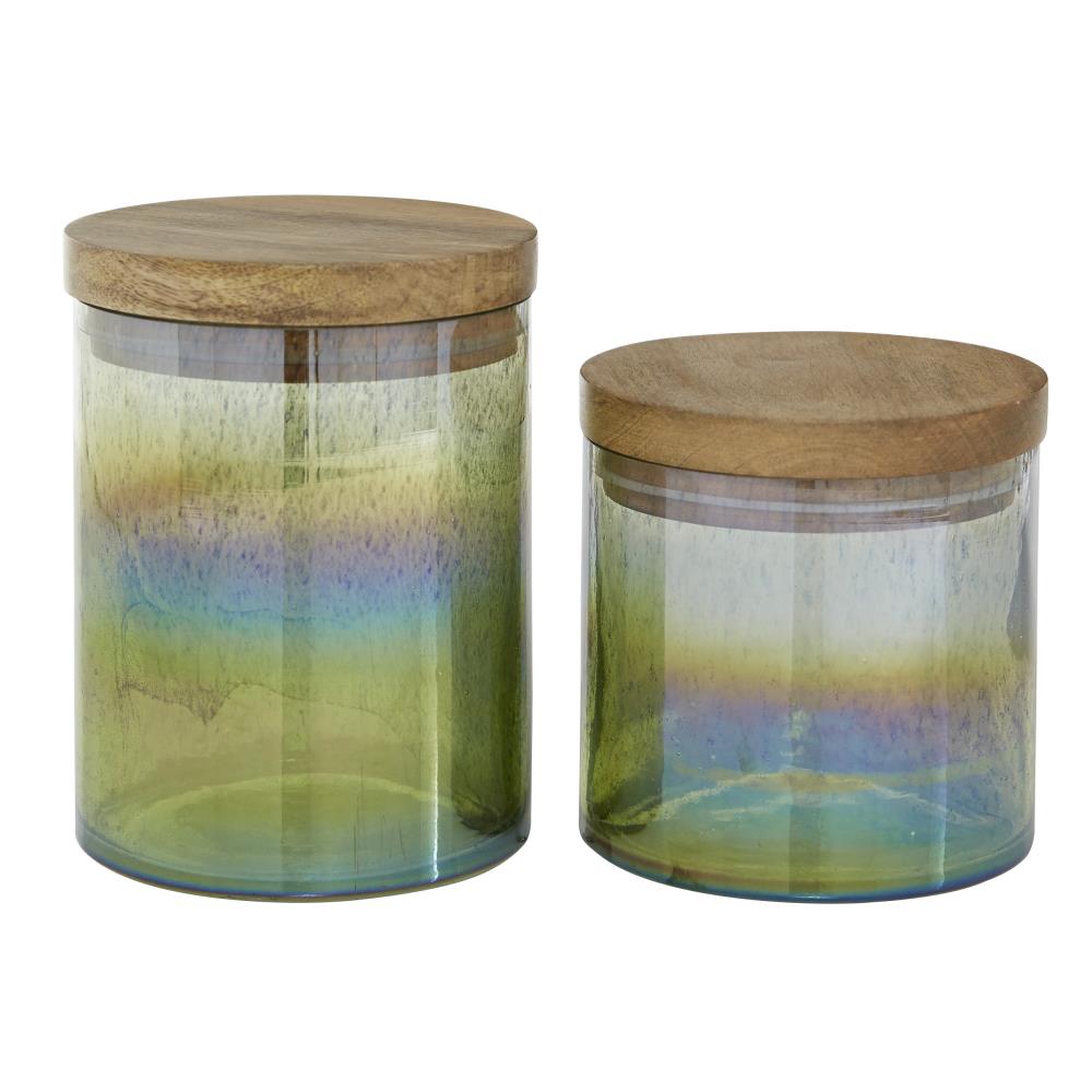 Set of 2 Green Mango Wood Coastal Decorative Jar Novogratz