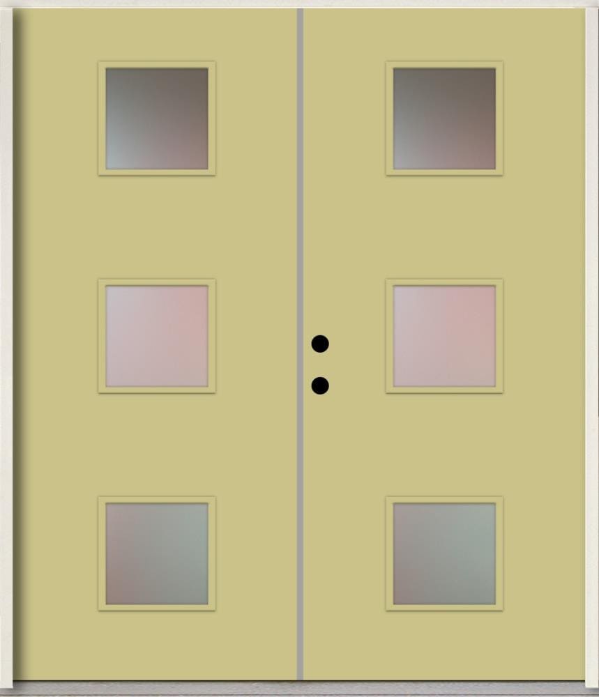 RELIABILT LO1066615 Spotlights 72-in x 80-in x Fiberglass 1/4 lite Right-hand inswing Universal Khaki Paint Painted Prehung Double Front Door Insulating core
