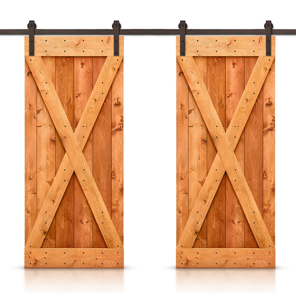 CALHOME CN+(2)SAB-79+X26R 52-in x 84-in Red Walnut Stained Wood Solid core Double Barn Door (Hardware Included)