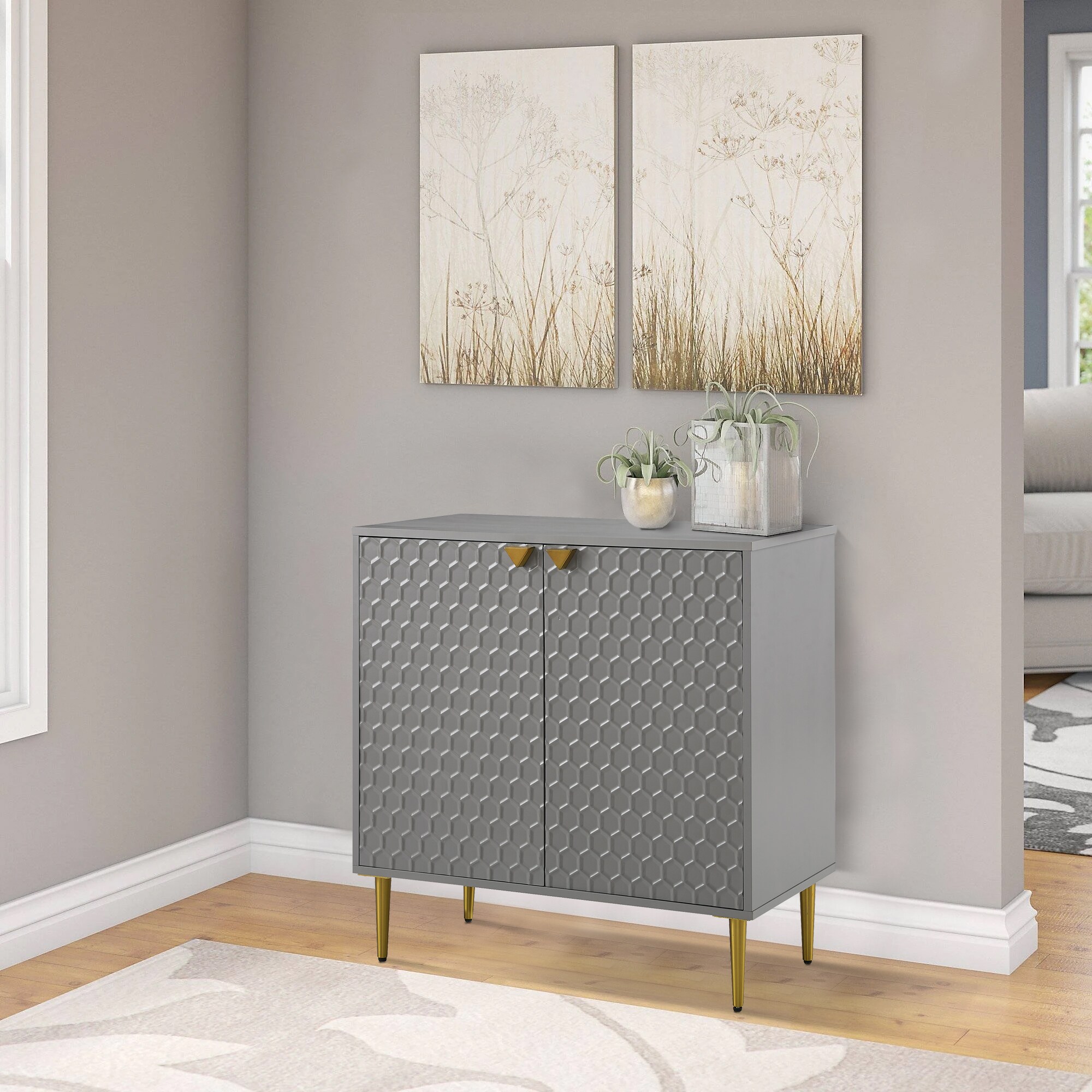 CASAINC Gray 2 Door Apothecary Accent Cabinet with Gold Accent Legs ...