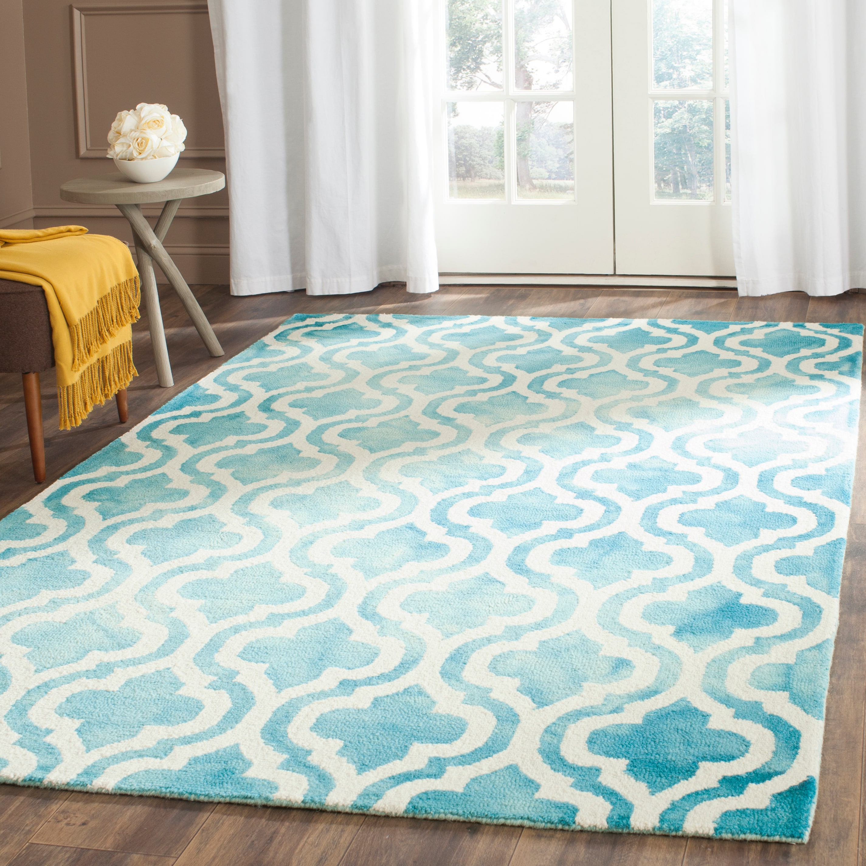 Safavieh DDY537D-24 Dip Dye Alana 3 x 4 (ft) Tufted Wool Turquoise/Ivory Rectangular Indoor Trellis Bohemian/Eclectic Throw rug