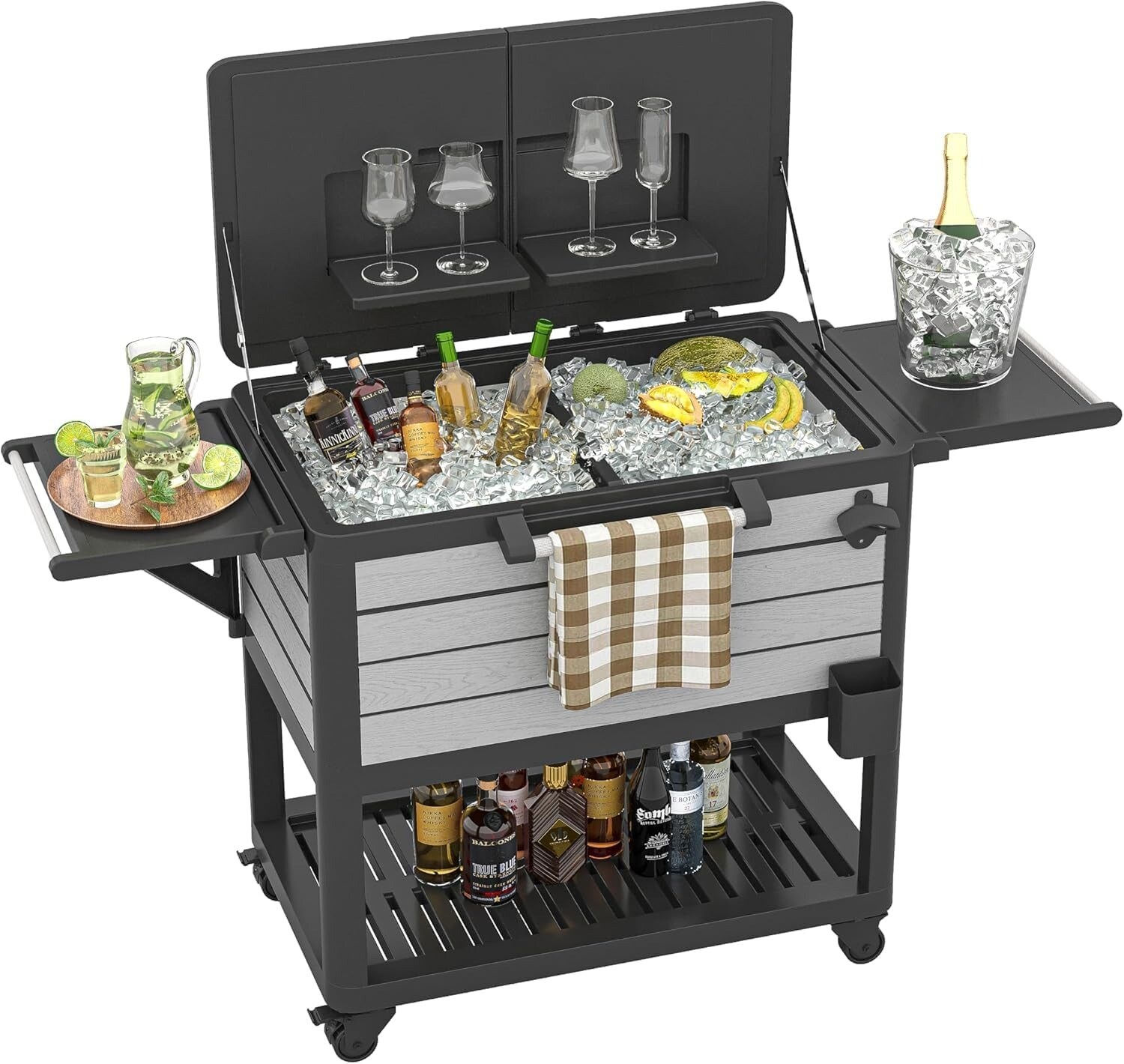 Yardgrace  104 Quarts Outdoor Rolling Patio Cooler Ice Caddy Bistros