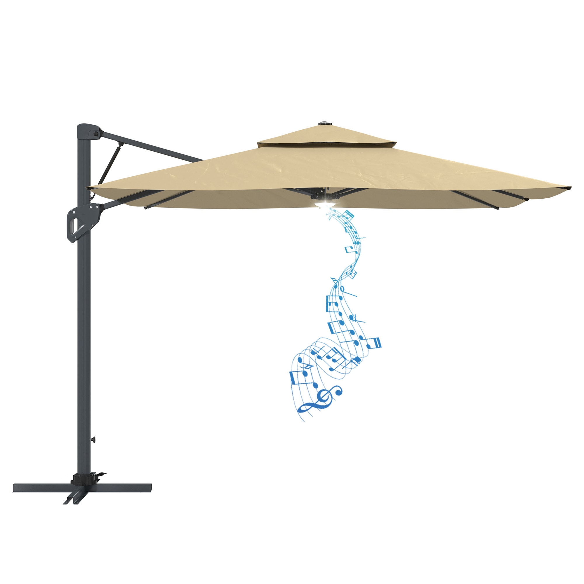 Clihome CL-CF10190 10-ft Steel Tan Crank Cantilever Patio Umbrella with Lights