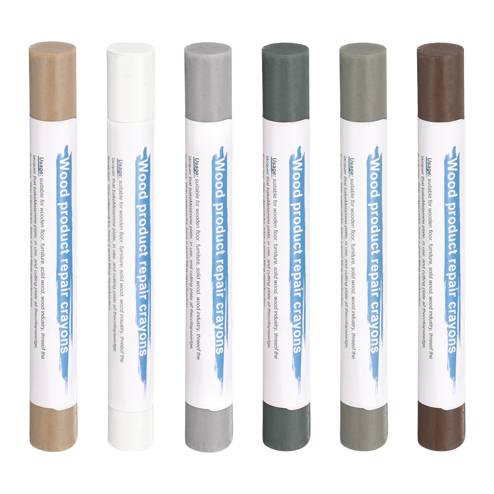 Harfington Wood Filler Sticks 6 Colors Wooden Wax Touch Up Furniture Repair Crayons for Light Brown White Starry Gray Gray Walnut Dark Blue Gray Light Blue Gray