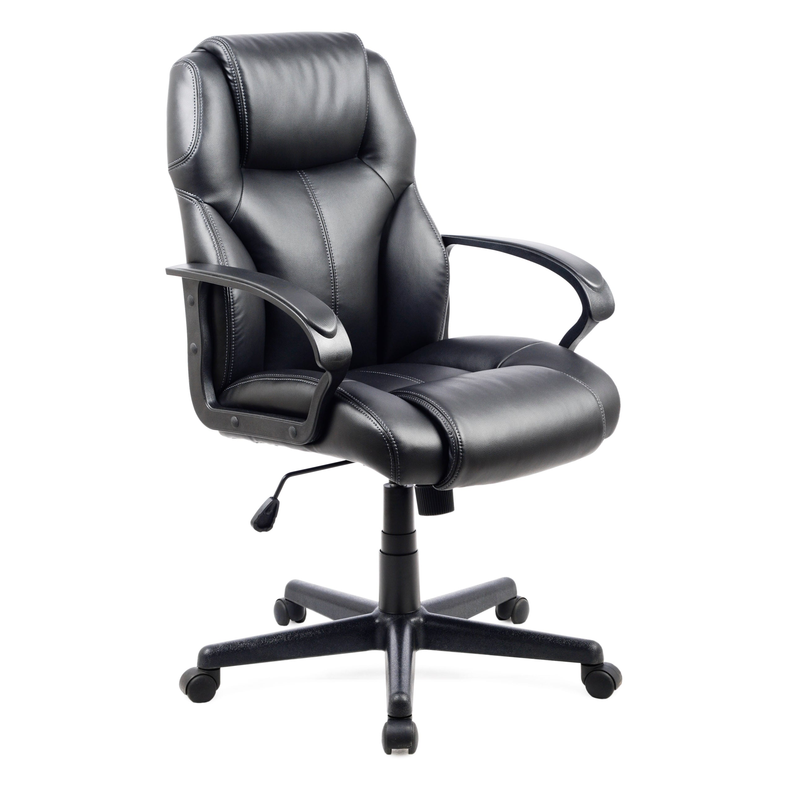 CorLiving Workspace Black Contemporary Adjustable Height Swivel Faux  Leather Desk Chair