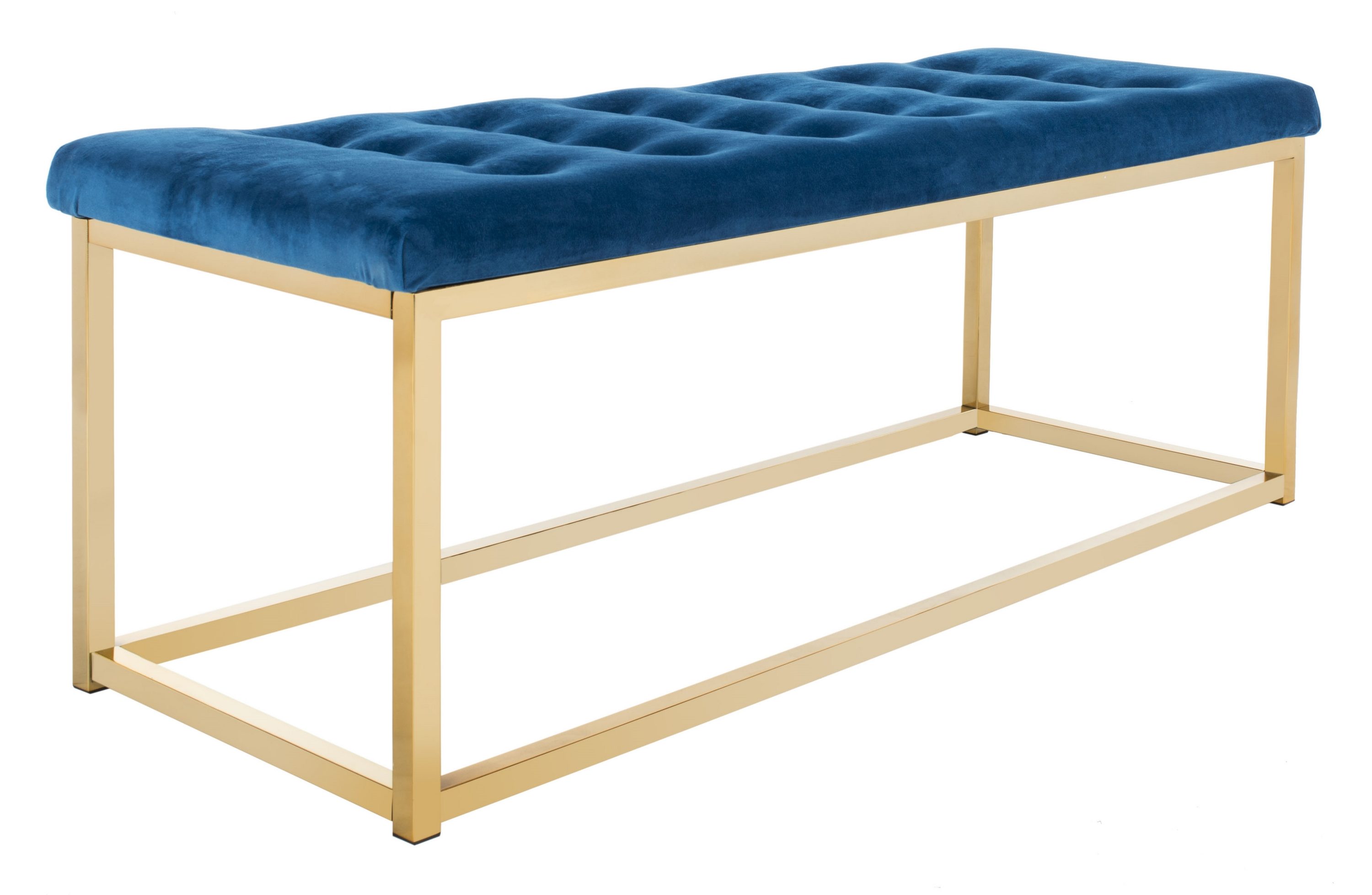 Safavieh FOX6225G Reynolds Modern Navy/Brass Accent Bench 48.0-in x 18.0-in x 19.0-in