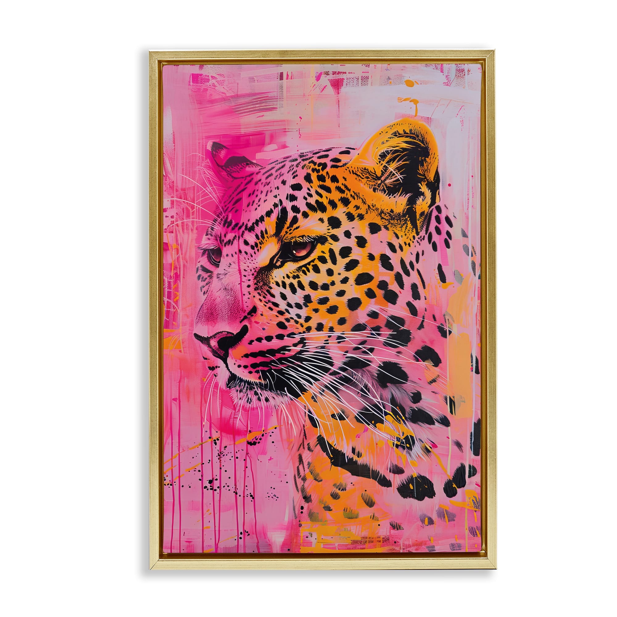 Stupell Industries BT-677-FFG-16X24 Vibrant Purple and Orange Cheetah Gold Framed Floater Canvas Wall Art By LSR Design Studio 17 x 25