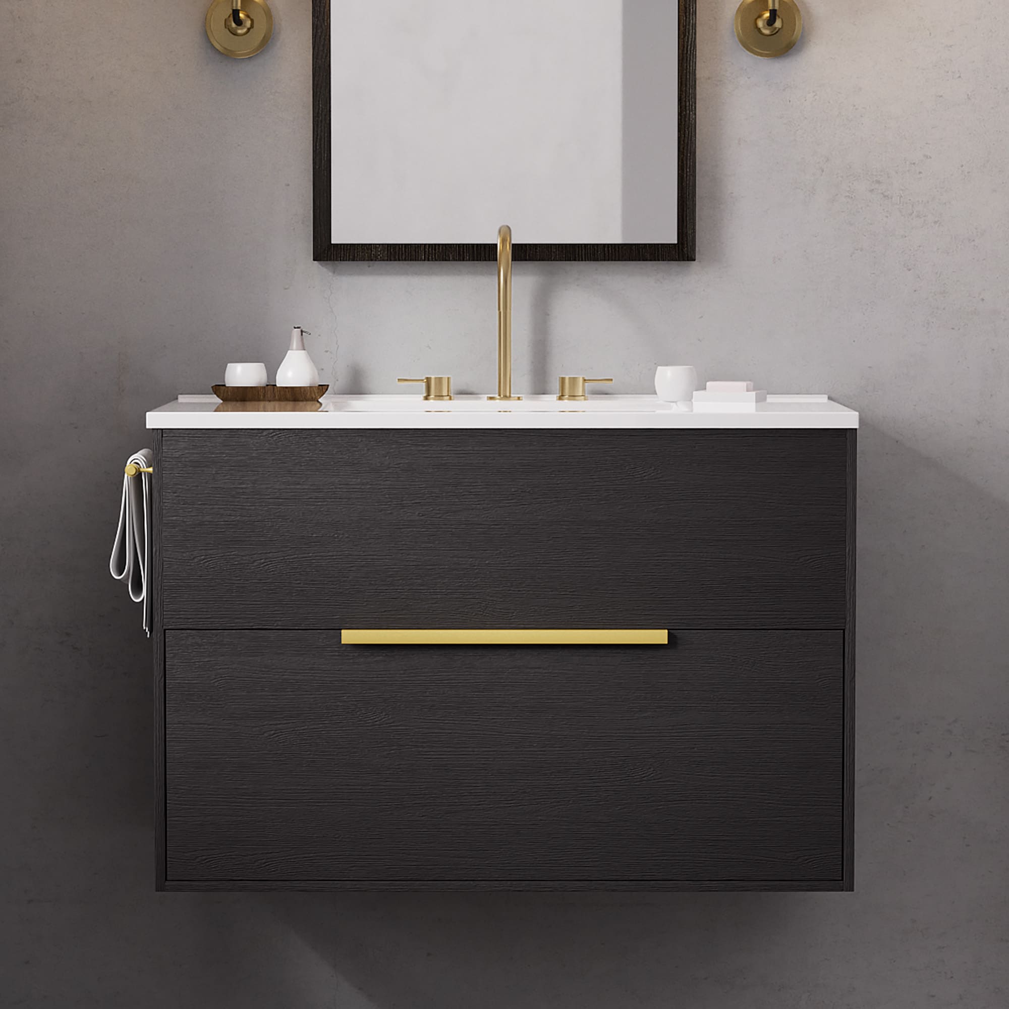 JEAREY JE-12JDP-GREEN Floating Bathroom Vanity 36-in Dark gray Single sink Bathroom Vanity with White Polymarble Top