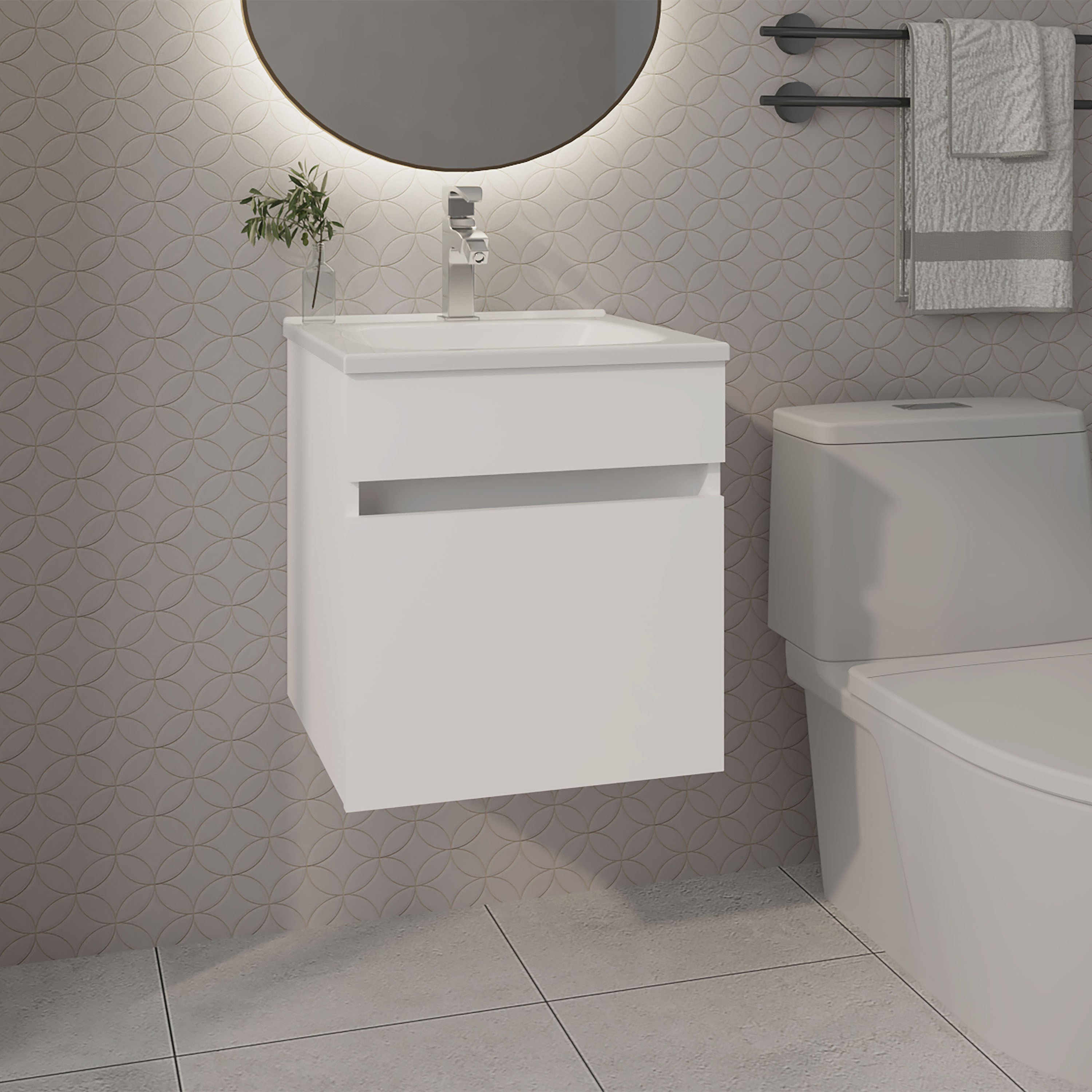 Tatayosi JL-2P355655 White Bathroom Floating Vanity with Sink and 1 Door