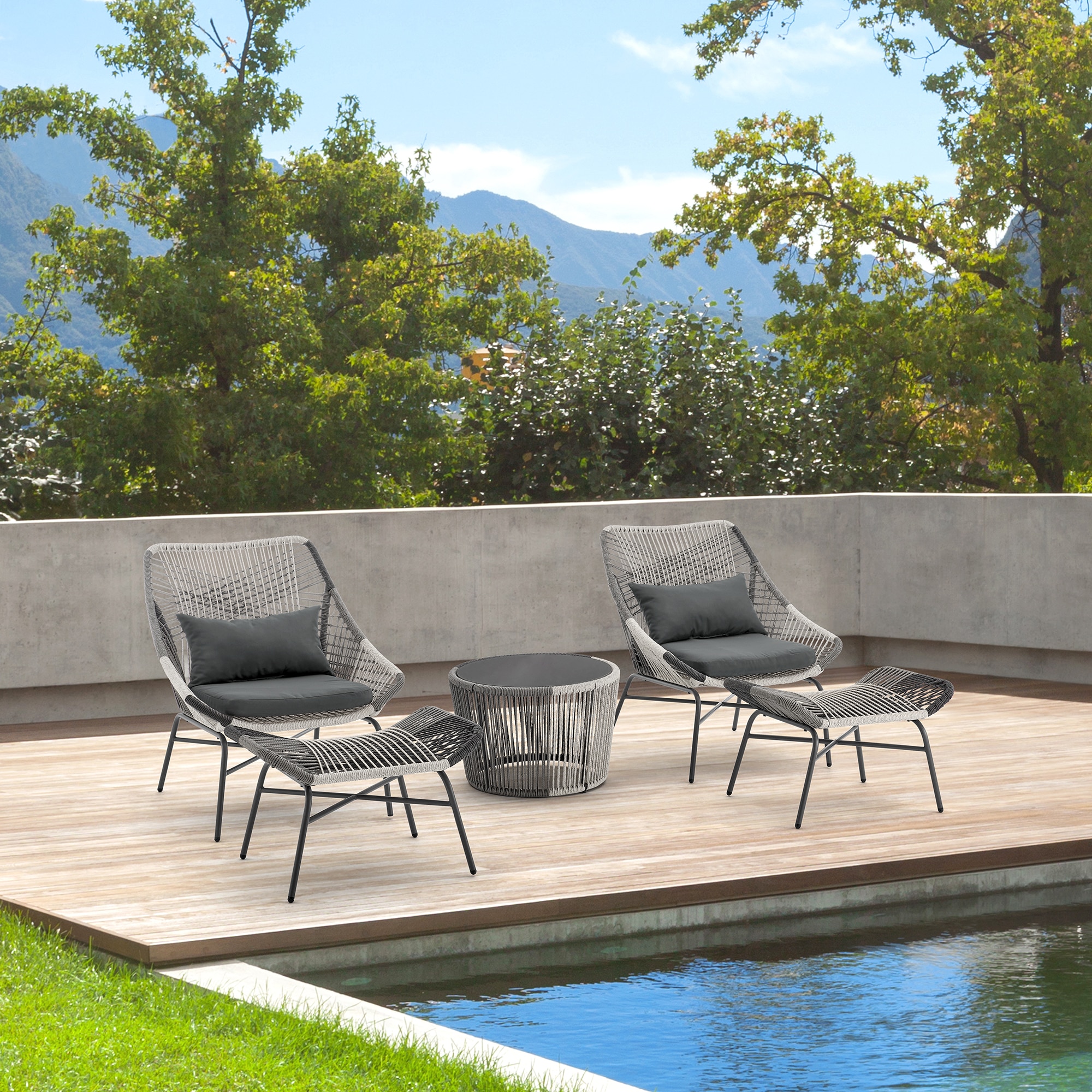 Manhattan Comfort OD-CV023-GY Benson 5 -Piece Patio Conversation Set with Gray Cushions