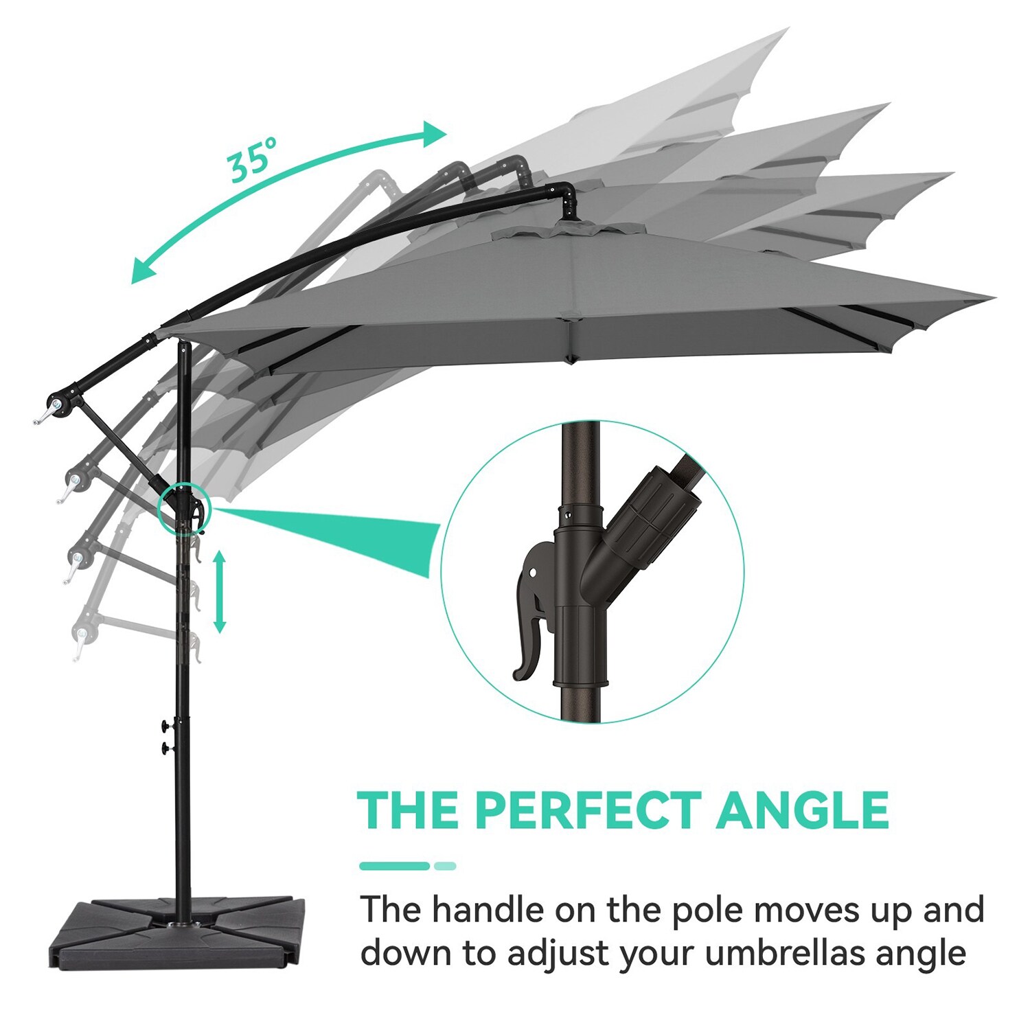 JEAREY 8-ft Aluminum Gray Crank Offset Patio Umbrella with Base in the ...