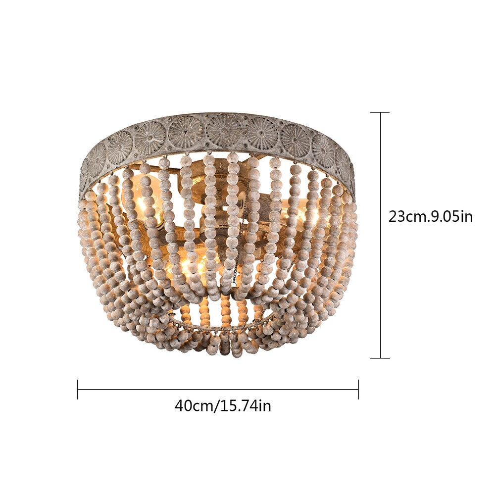 Oukaning Hand-woven 3-Light 15.74-in Retro Bohemian Style Beige Wood ...