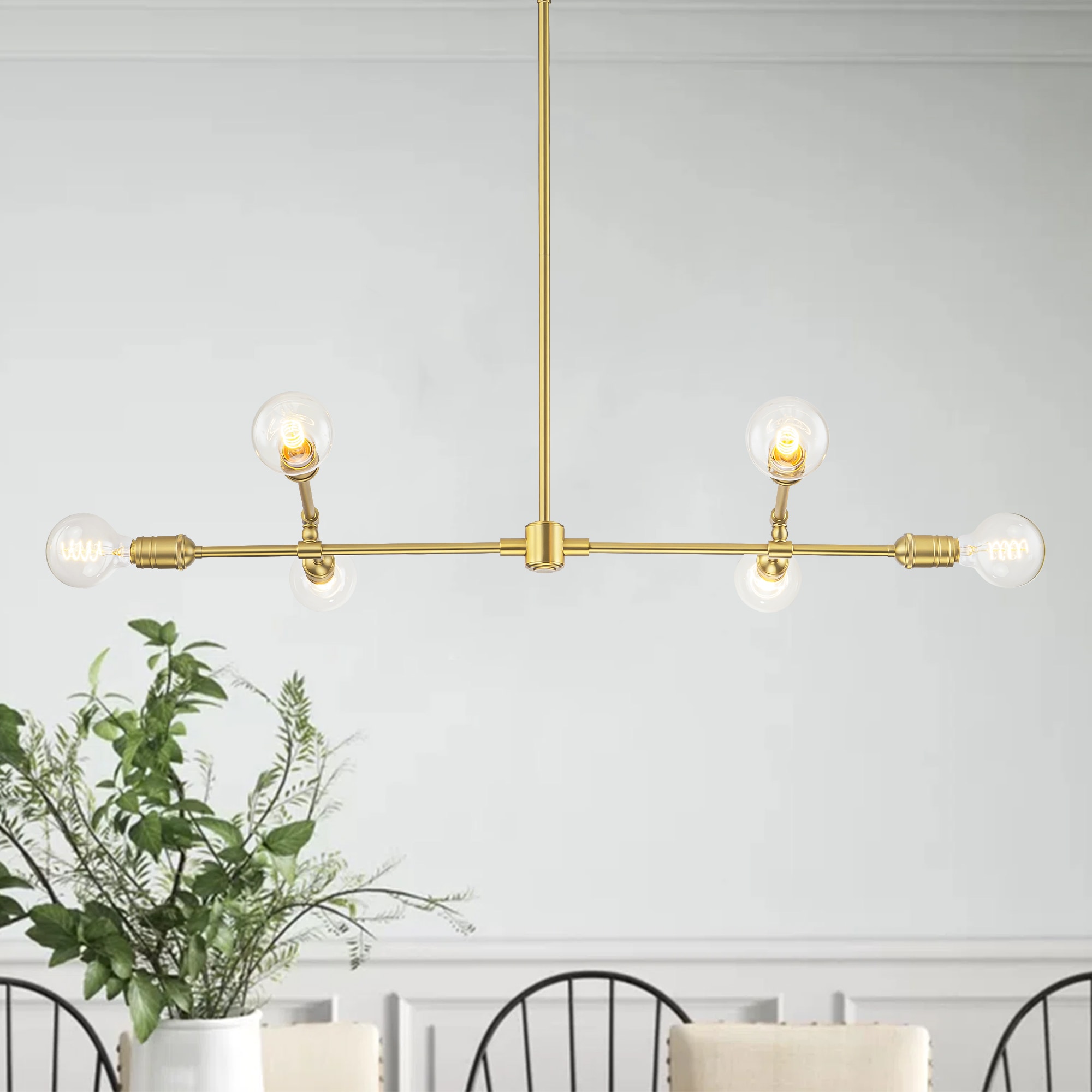 Y'INSP - Theron 6 -Light Brushed Gold Mid-century Linear Medium Hanging Kitchen Island Light