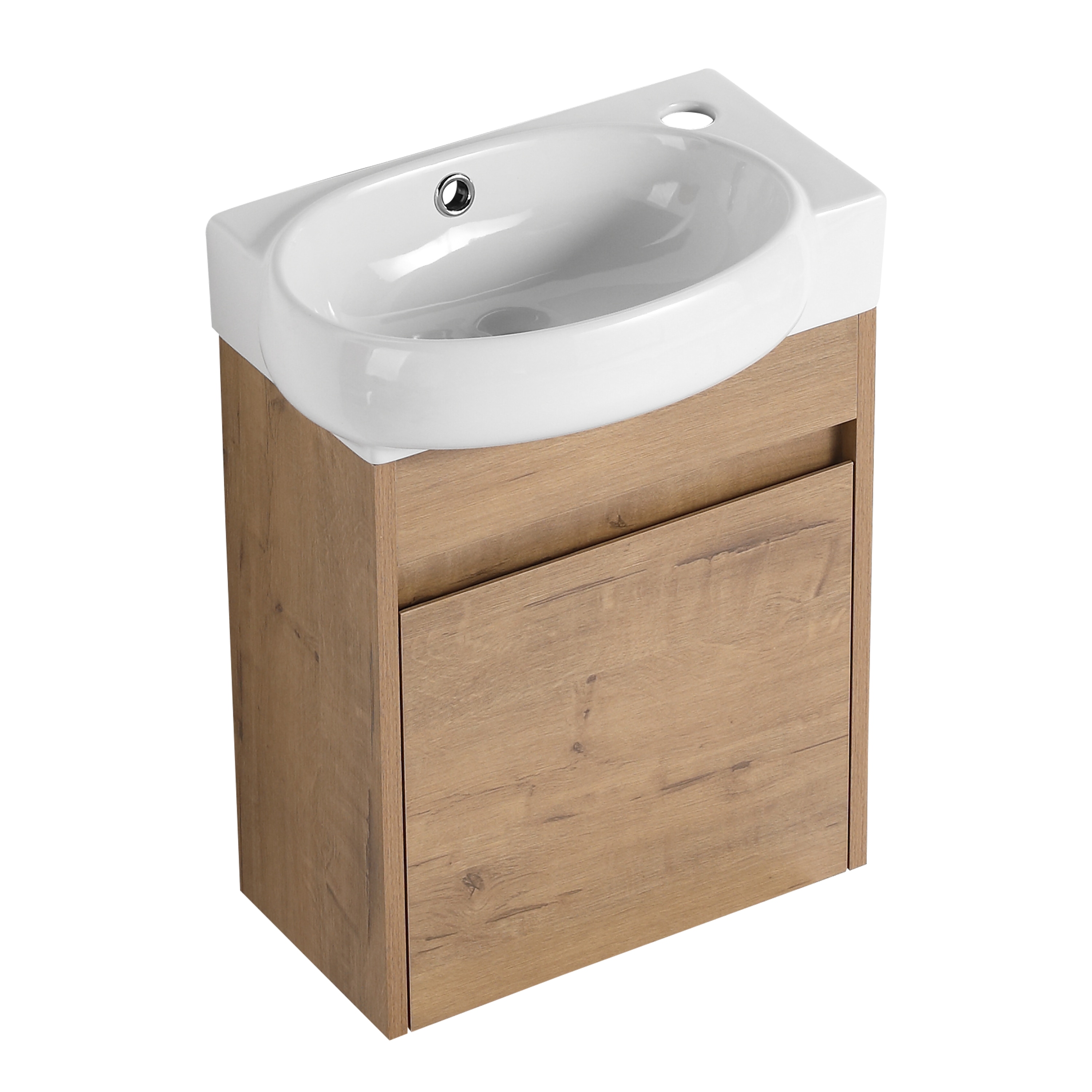 WELLFOR GLEM-69696 16-in Imitative Oak Single Sink Floating Bathroom Vanity with White Ceramic Top