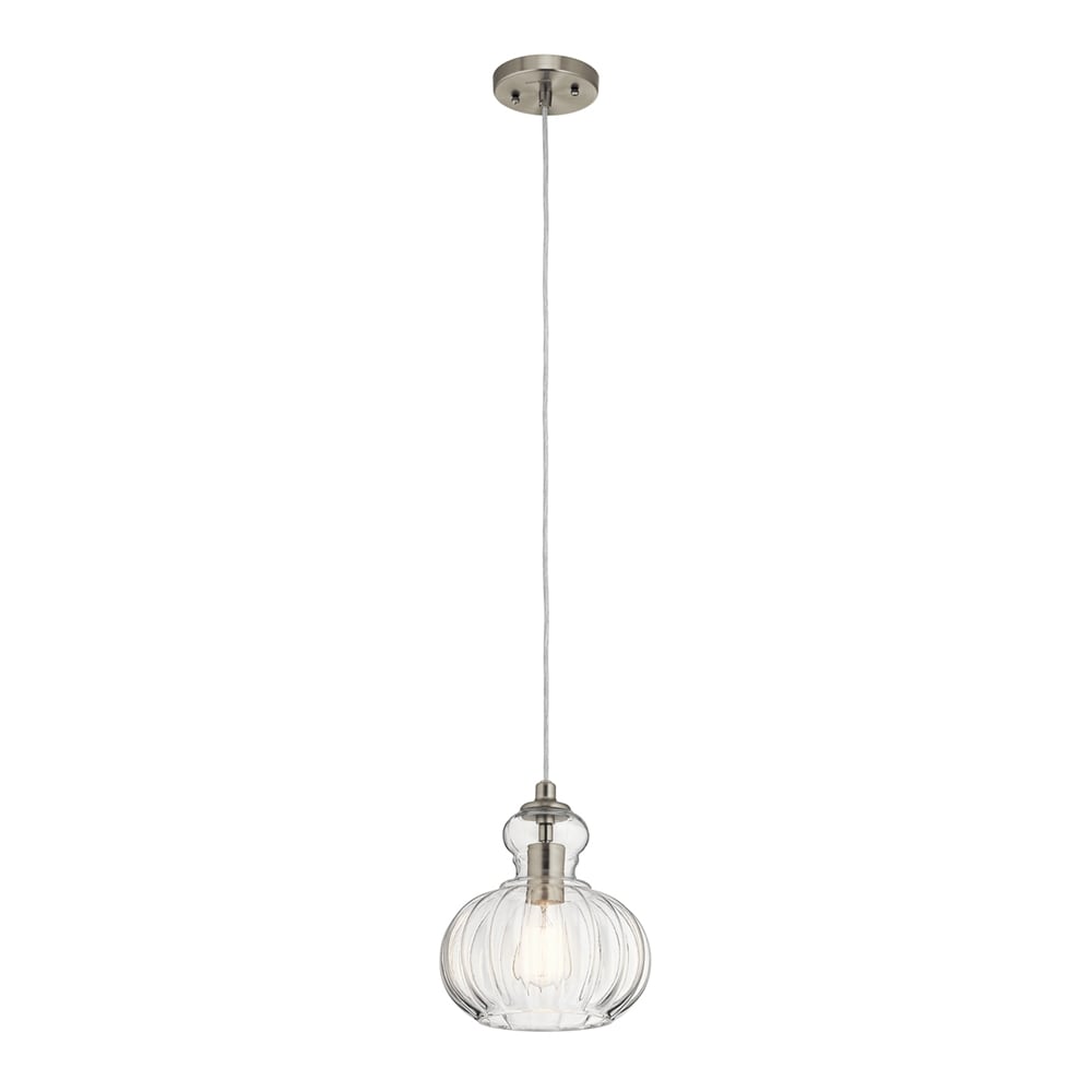 Kichler 43956NI Riviera 1 -Light Brushed Nickel Transitional Ribbed glass Globe Small Hanging Pendant light