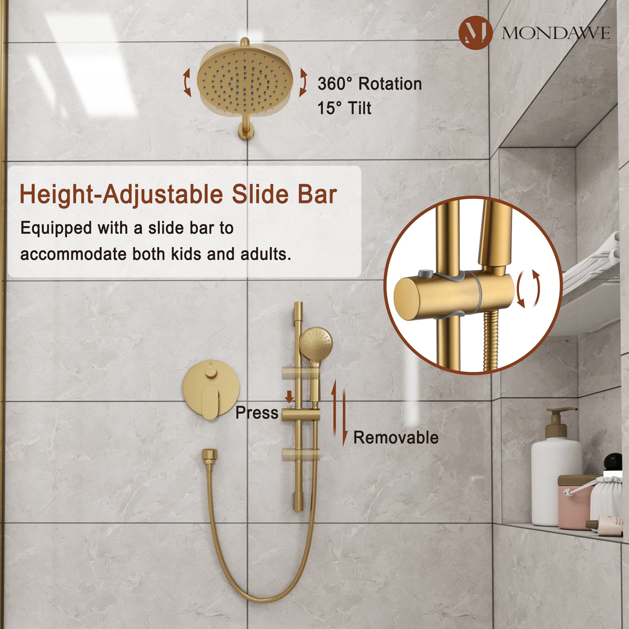 Mondawe MD-A3816-BG Showerhead-Bar-Panels - View #8