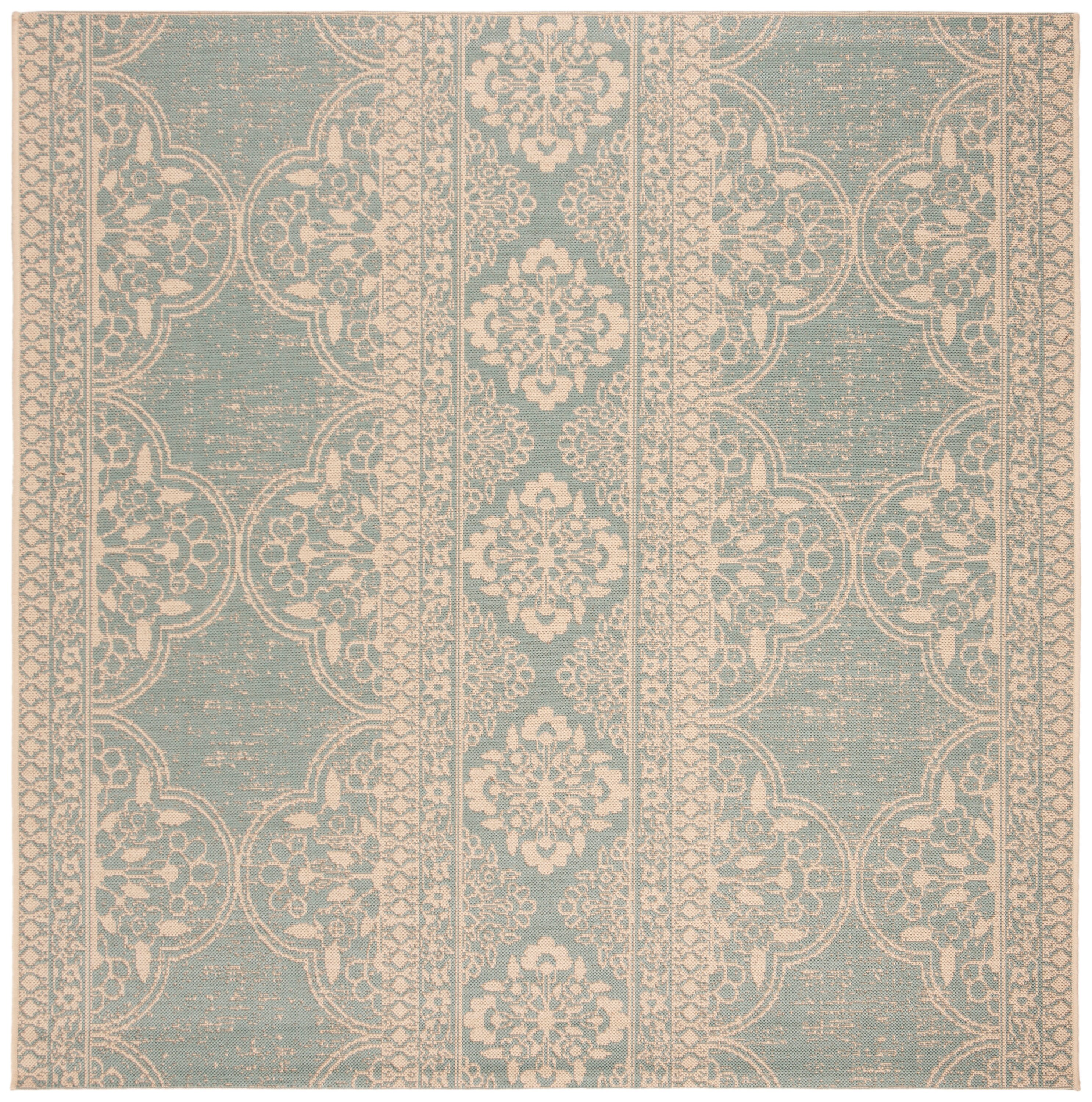 Safavieh LND174L-6SQ Linden Mahaut 7 x 7 (ft) Loomed Polypropylene Cream/Aqua Square Indoor Floral/Botanical Farmhouse/Cottage Area rug