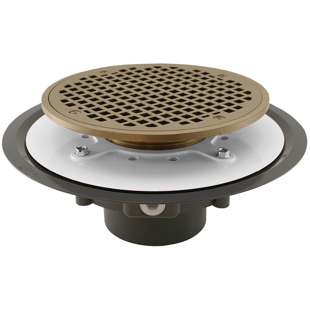 Jones Stephens D53144 Heavy Duty PVC with Metal Spud  3-in Nickel Bronze Round Square holes Brass Floor drain