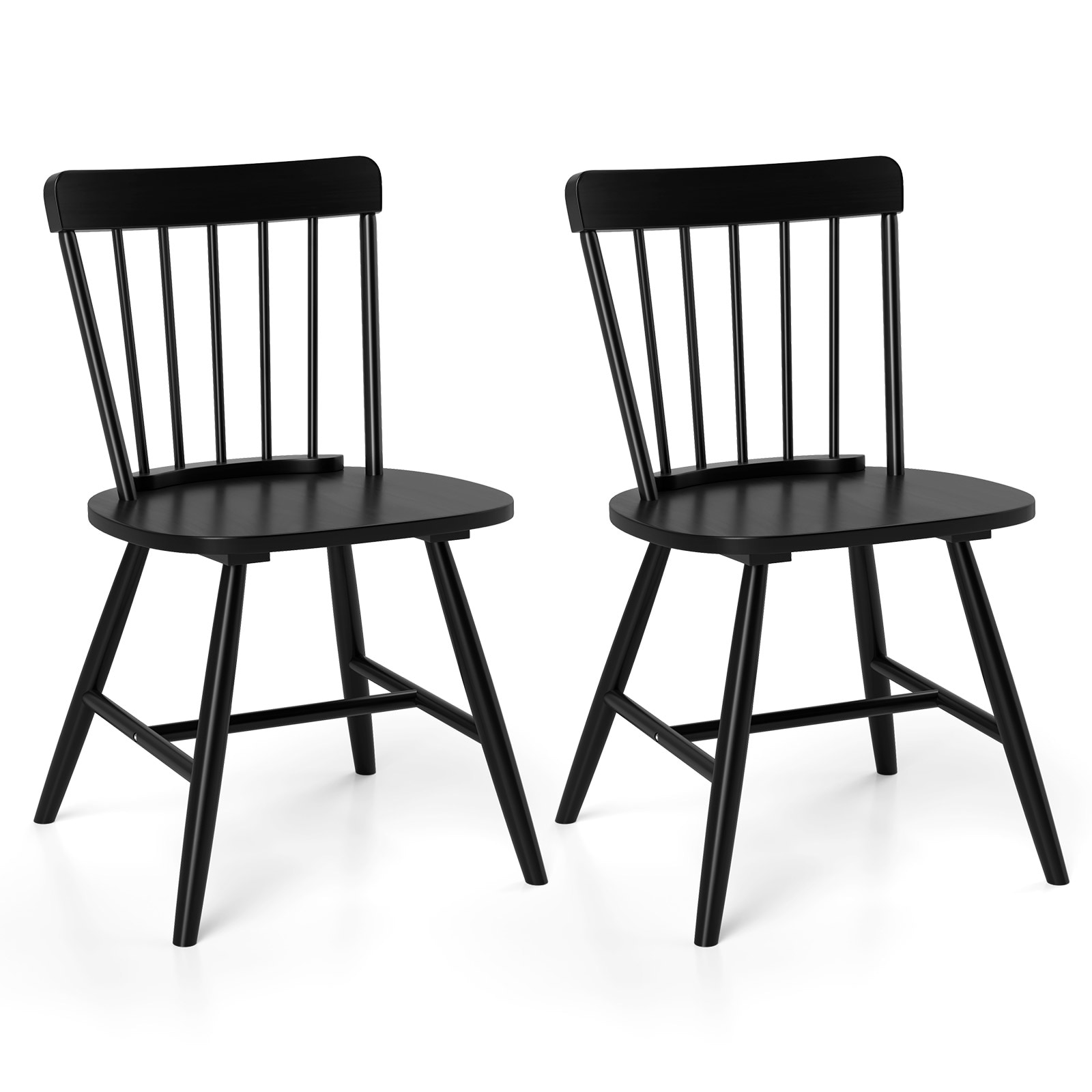 Slickblue D-CO-KD38221VJ Set of 2 Farmhouse Dining Chairs Spindle Back Armless Natural/Black Finish (Rubber Wood Frame)