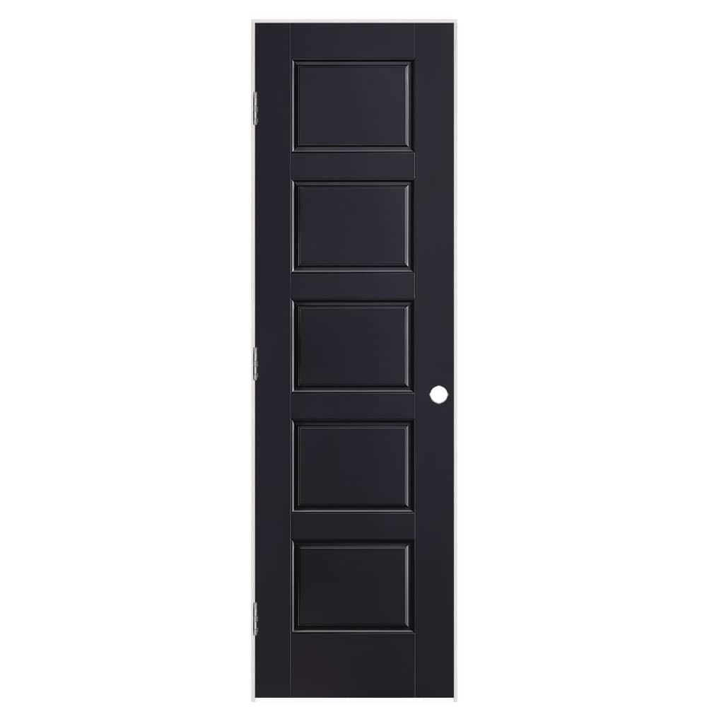 Masonite 1444708 24-in x 80-in Midnight Solid core 5-panel equal Right hand Smooth Prefinished Molded composite Flat Jamb Single Prehung Interior Door