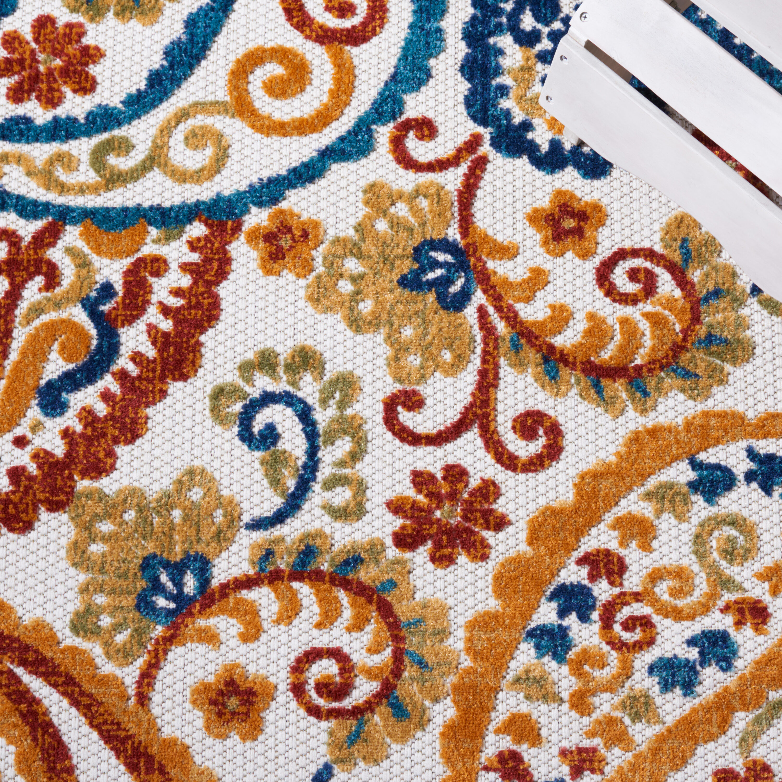 Cabana Cream and Navy Floral Square Area Rug