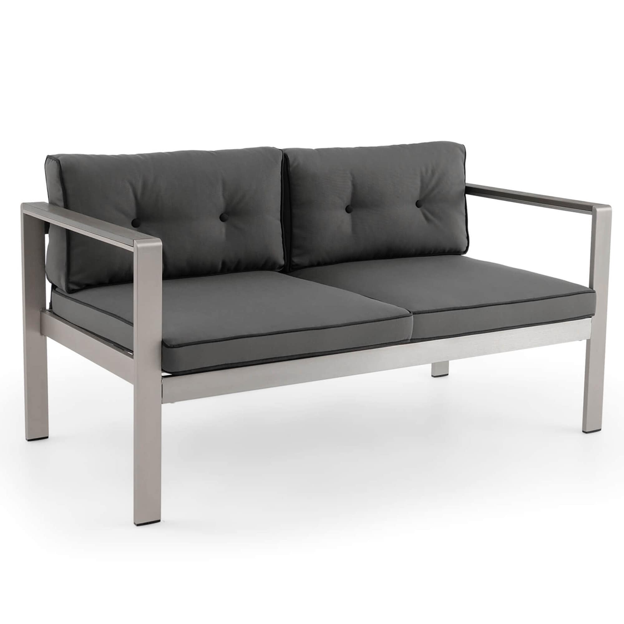 Costway LWS00122 silver Aluminum Frame Stationary Conversation Chair with Gray Cushioned Seat