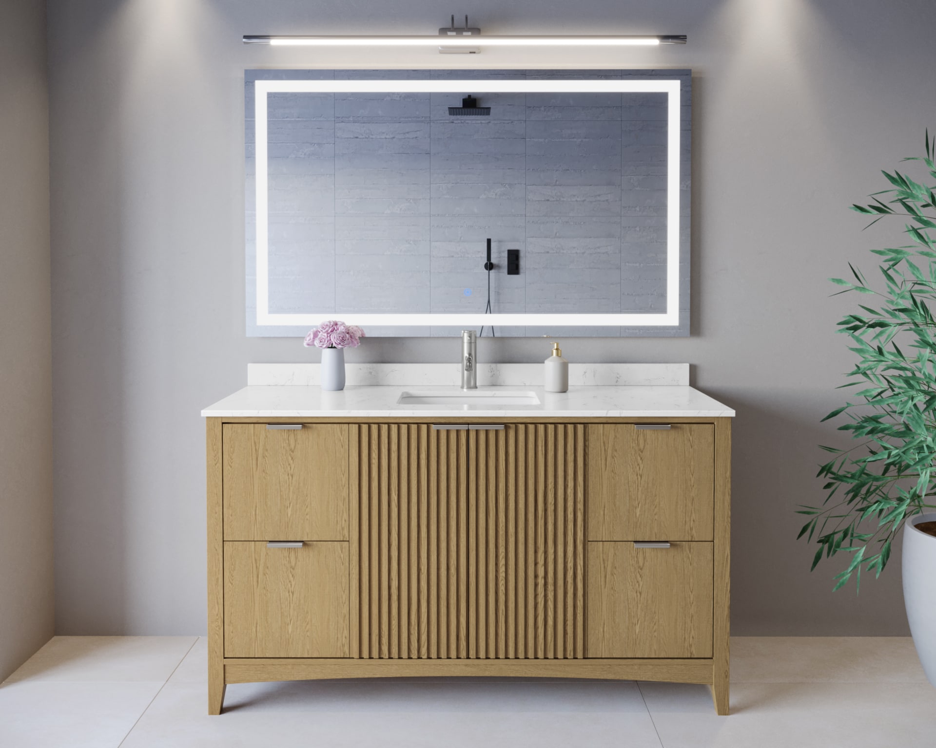 Wyndham Collection - Palmilla 60-in Natural Oak with Brushed Nickel Trim Undermount Single Sink B...
