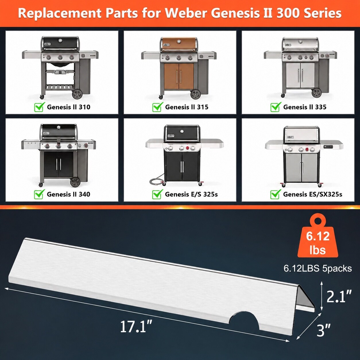 Justincity LJT0530J055 Gas-Grill-Heat-Plates-Briq-Grates - View #2