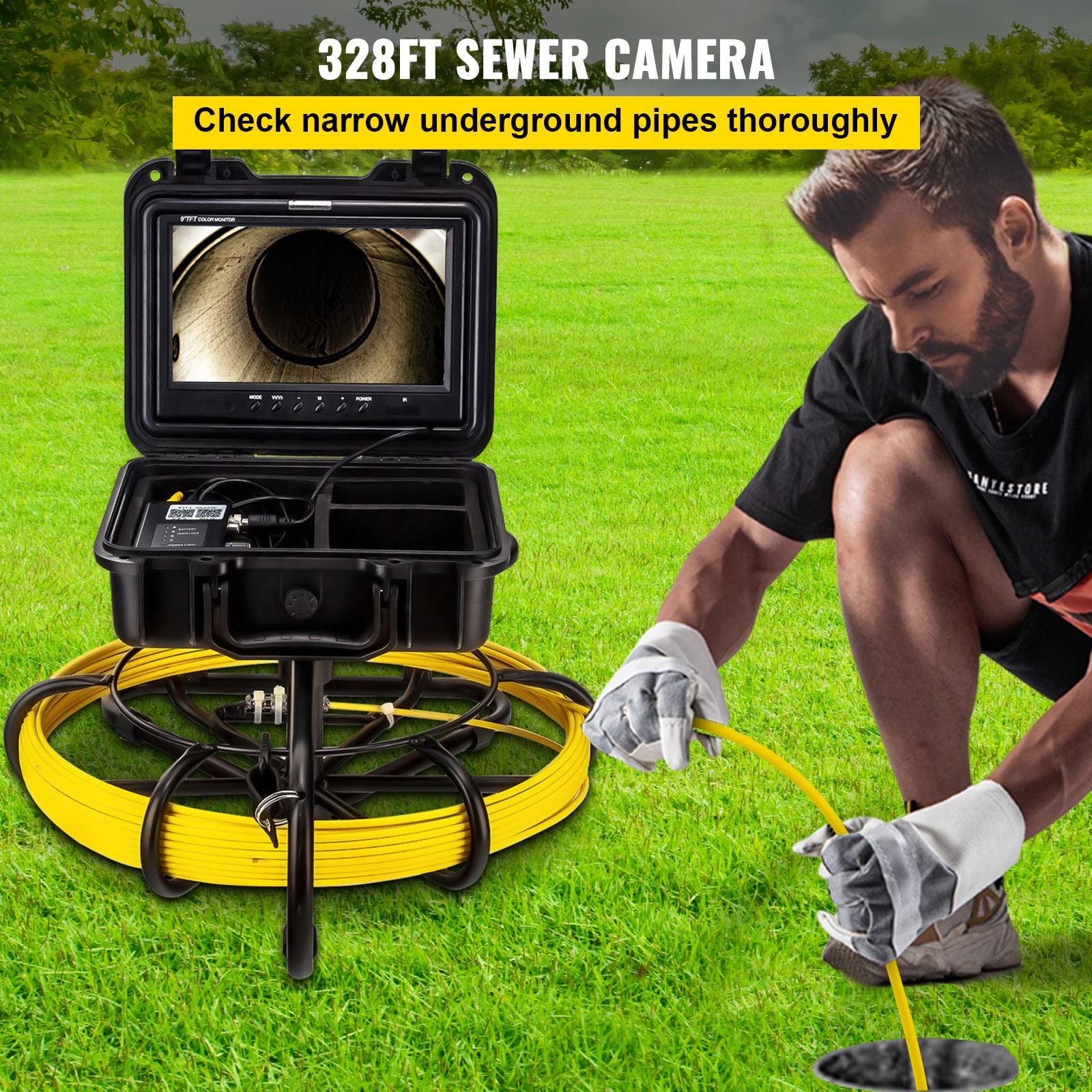 VEVOR Sewer Camera 98.4 FT Cable Pipeline Inspection Camera 4.3
