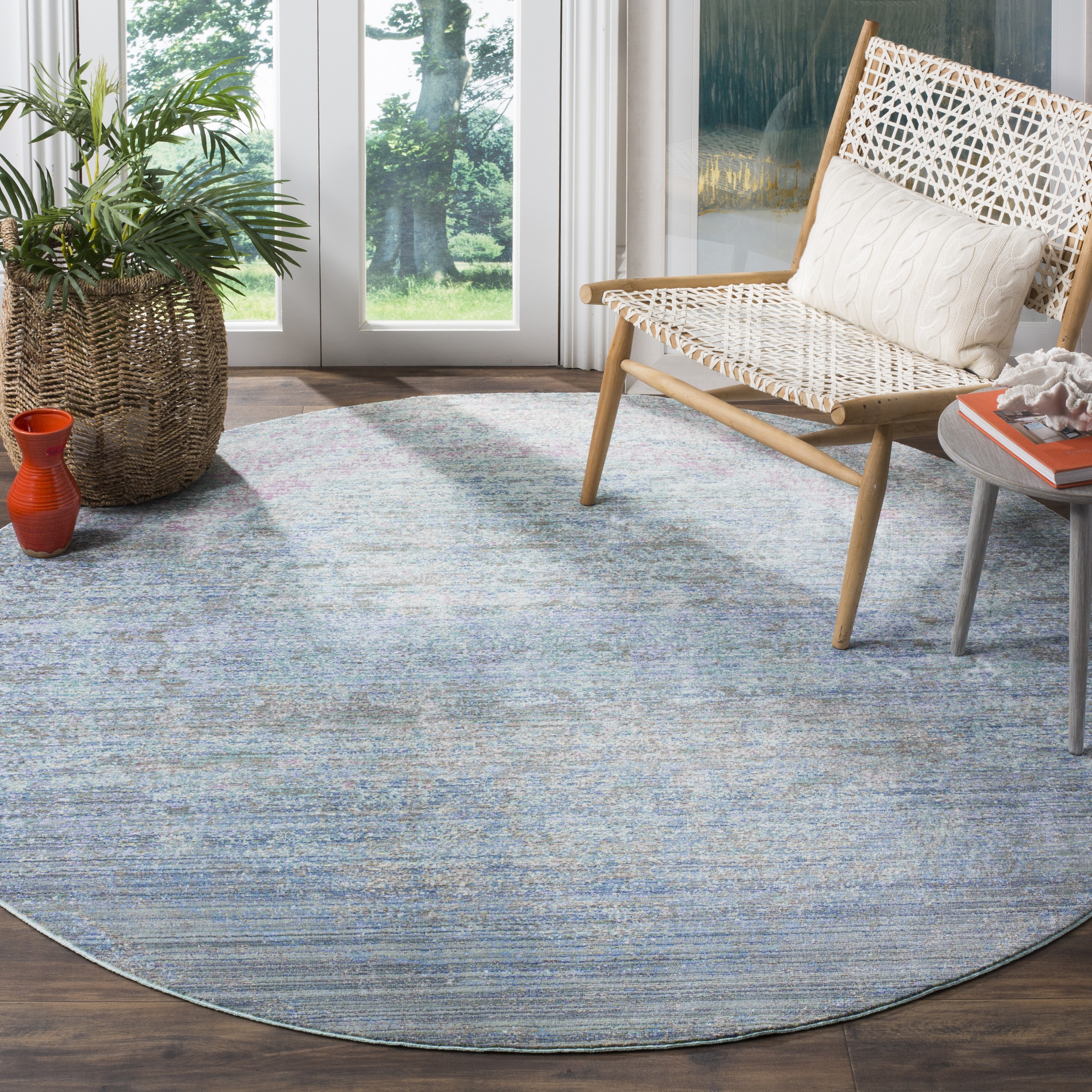 Safavieh MYS920F-7R Mystique Hombre 7 x 7 (ft) Loomed Polyester Blue/Multi Round Indoor Distressed/Overdyed Vintage Area rug