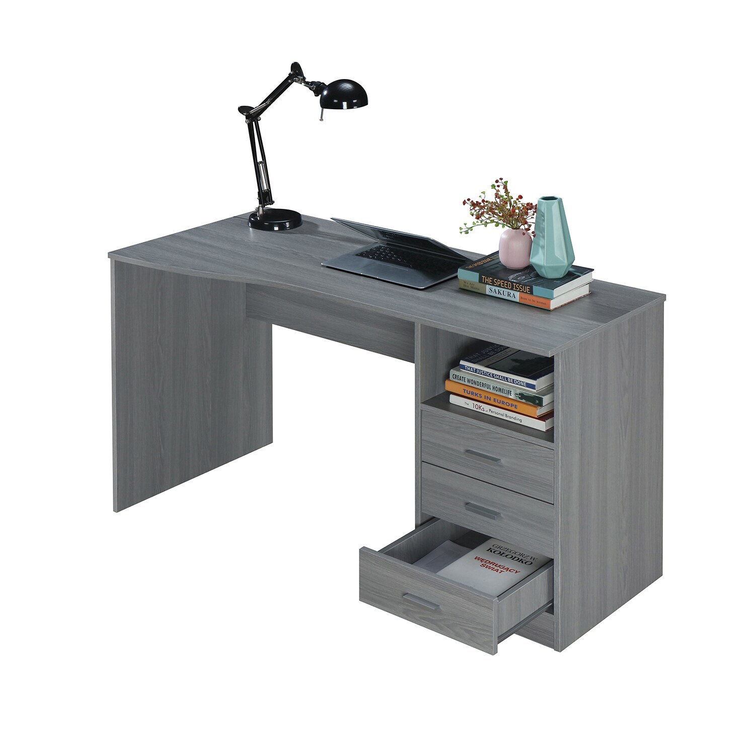 Techni Mobili Contempo Desk with 3 Storage Drawers White