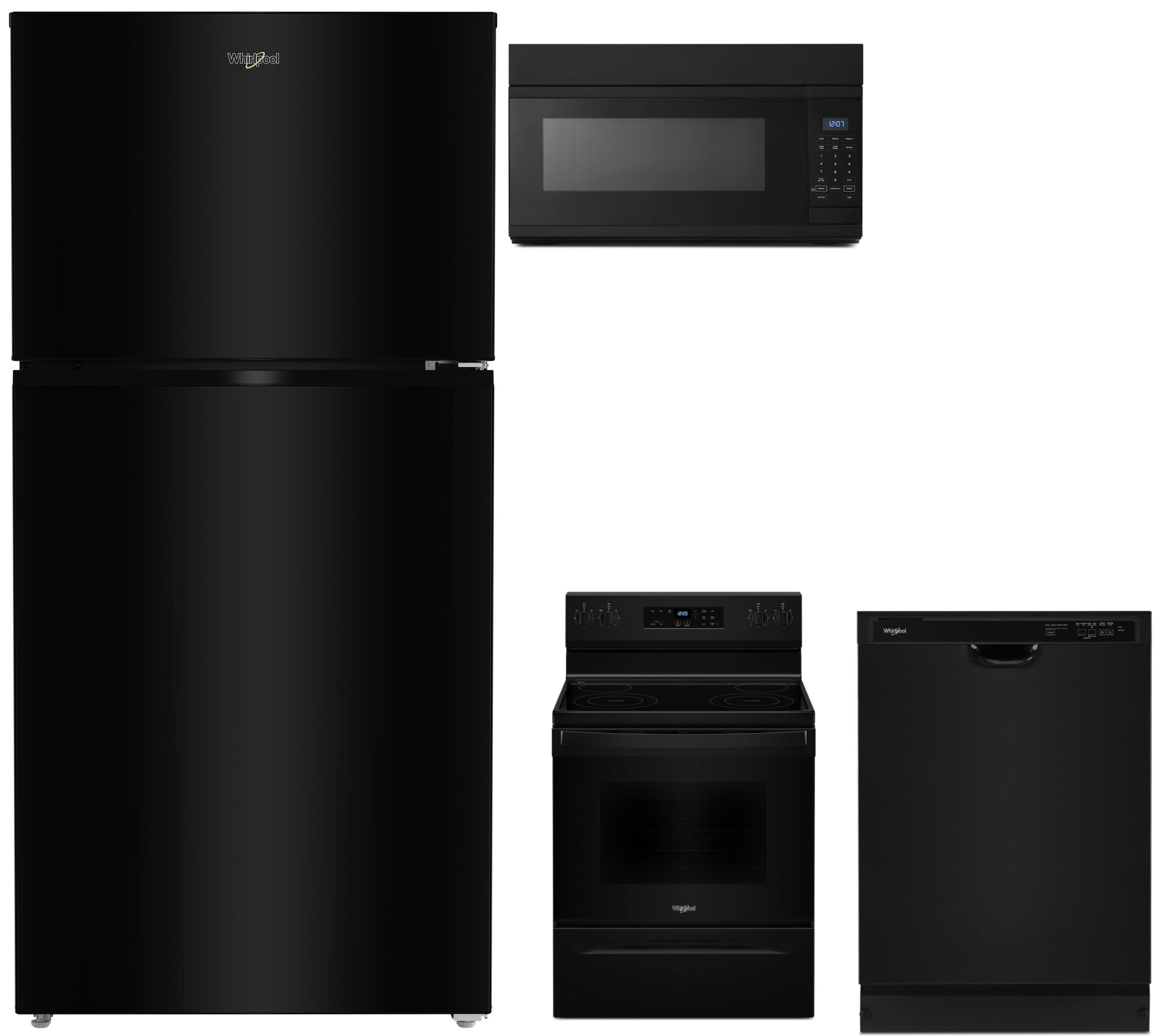 Whirlpool  19.3-cu ft Top-Freezer Refrigerator & 30-in Freestanding Electric Range 4pc Black Suite