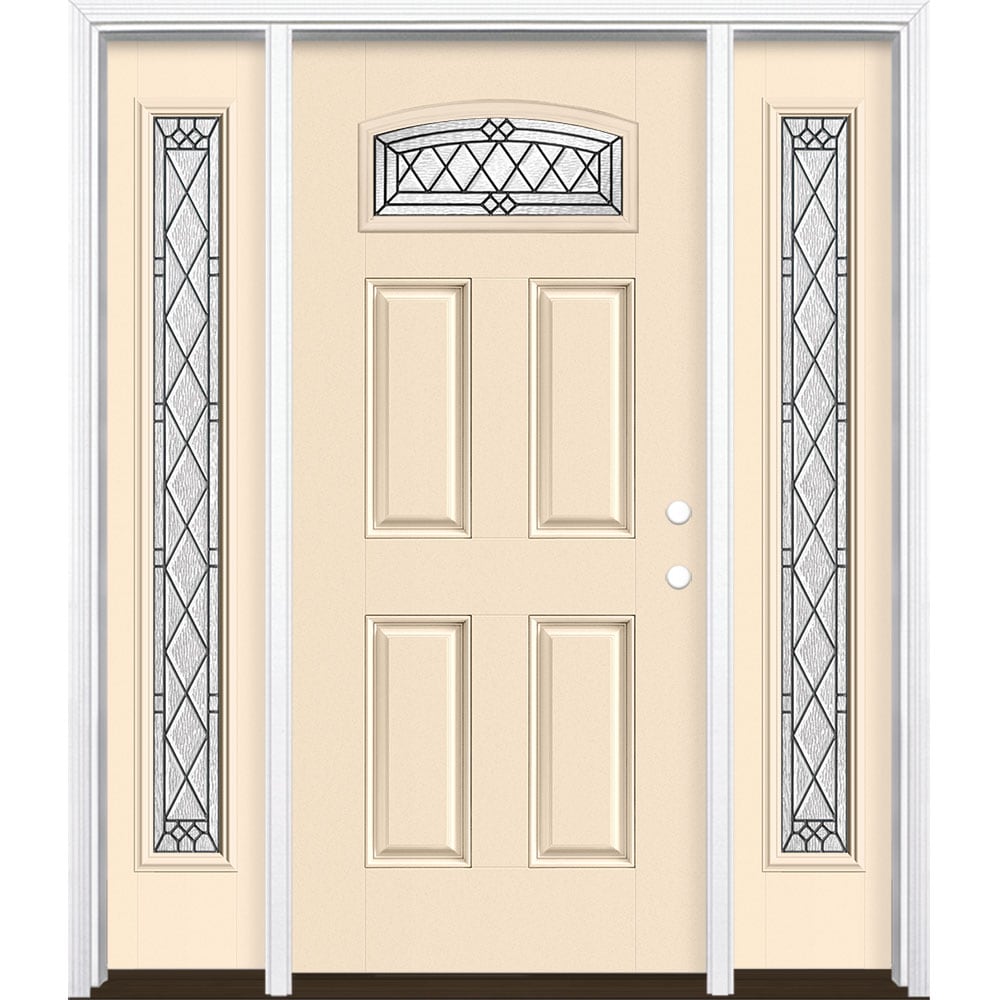 Masonite 3350100 Alston 64-in x 80-in x 4-9/16-in Fiberglass 1/4 lite Left-hand inswing Bisque Painted Prehung Front Door with Sidelights with Brickmould Insulating core