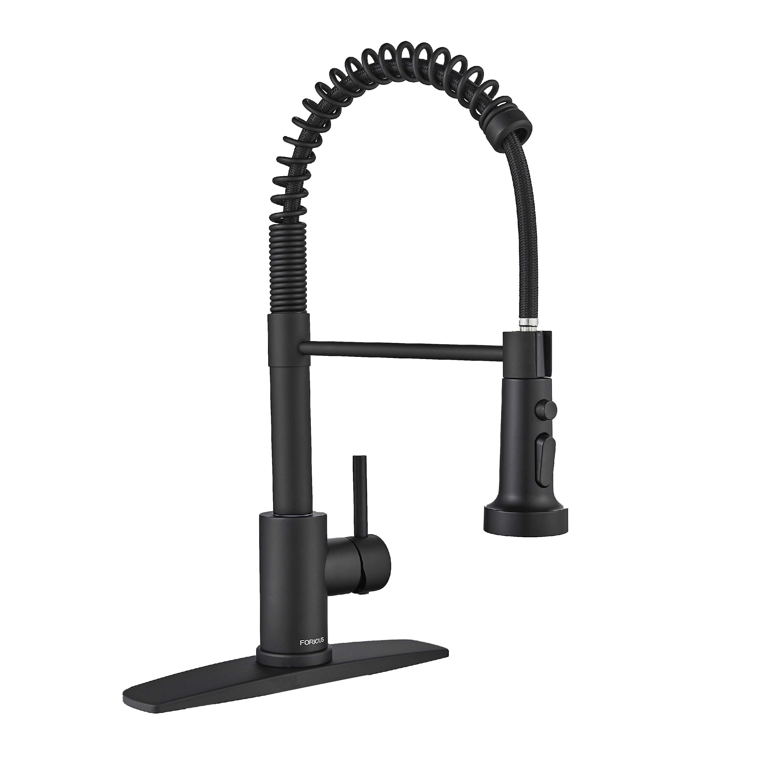 FORIOUS Matte Black Single Handle Pull-down Kitchen Faucet with Sprayer ...
