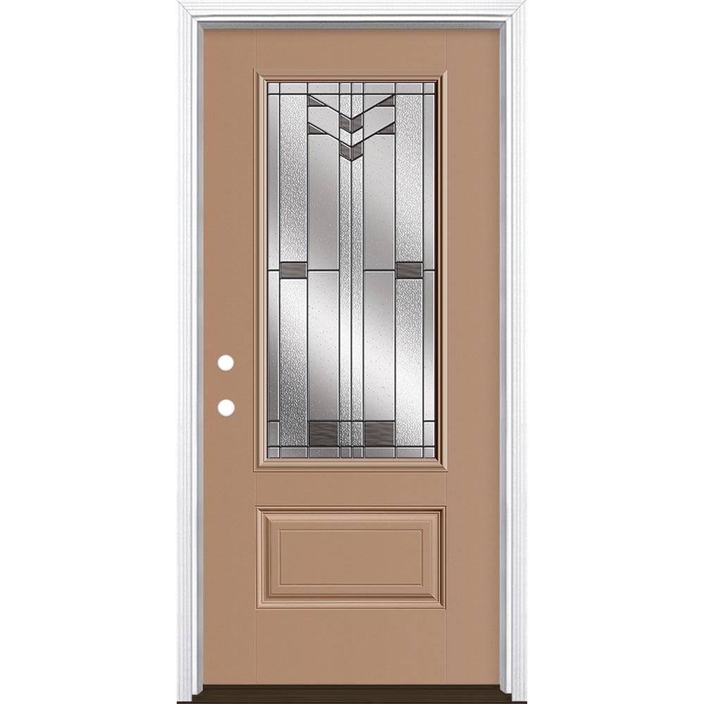 Masonite 3420350 Frontier 36-in x 80-in x 4-9/16-in Fiberglass 3/4 lite Right-hand inswing Warm Wheat Painted Prehung Front Door with Brickmould Insulating core