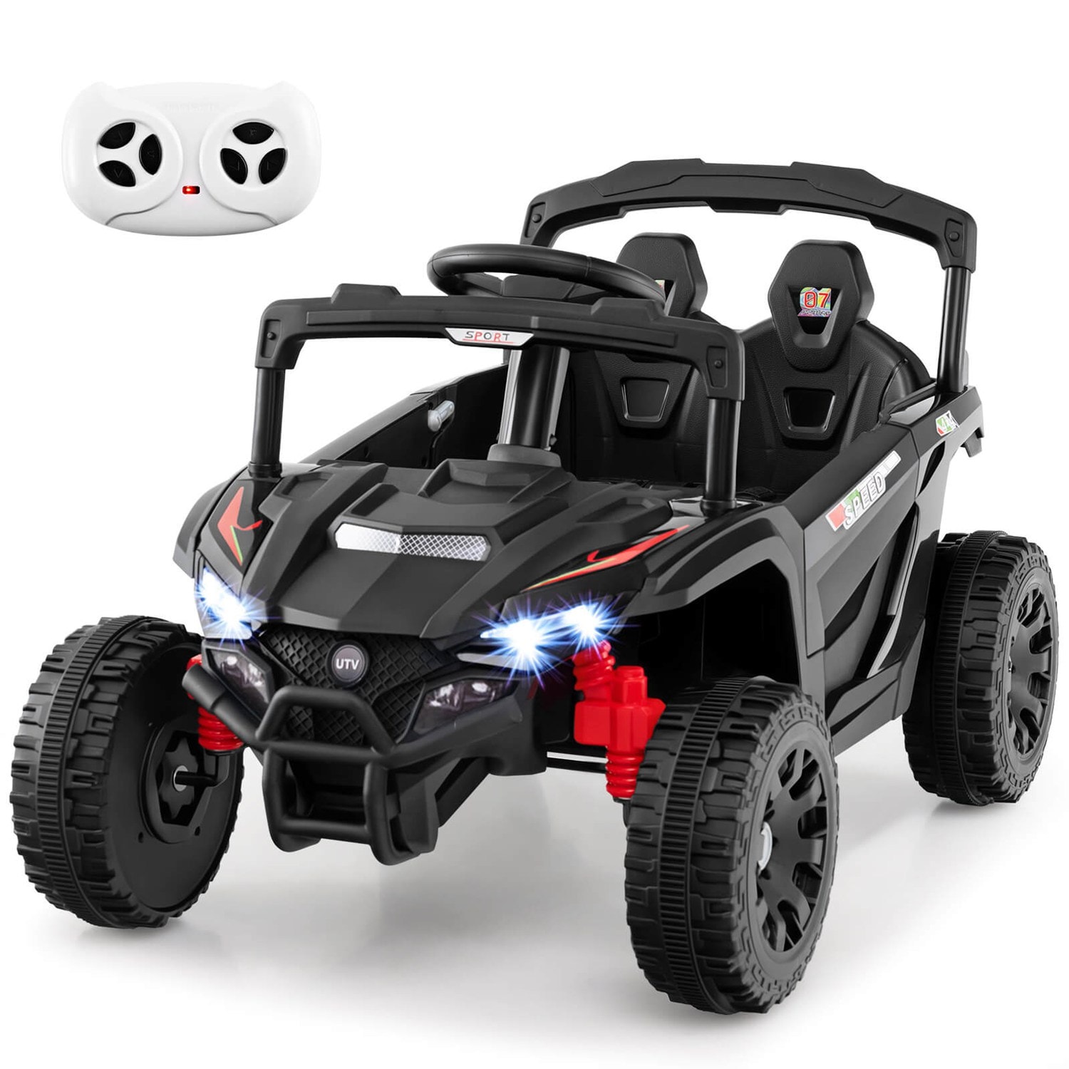 Costway CSHY001583 12V Kids Ride On Car Battery Powered Electric Remote Control LED Lights Music Black