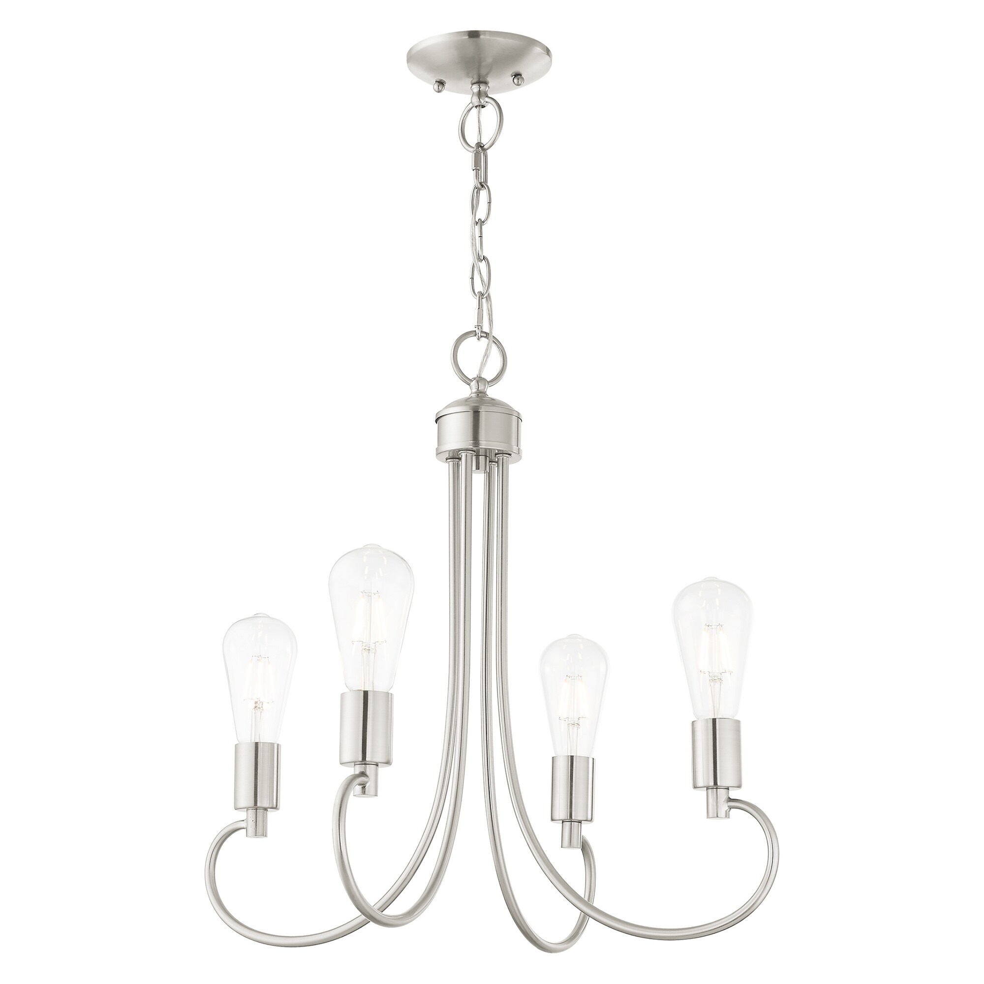 Livex Lighting 42924-91 Bari 4 -Light Brushed Nickel Transitional For Use in Bathrooms, Bedrooms, Dining Rooms, Foyers, Kitchens, Living Rooms Chandelier