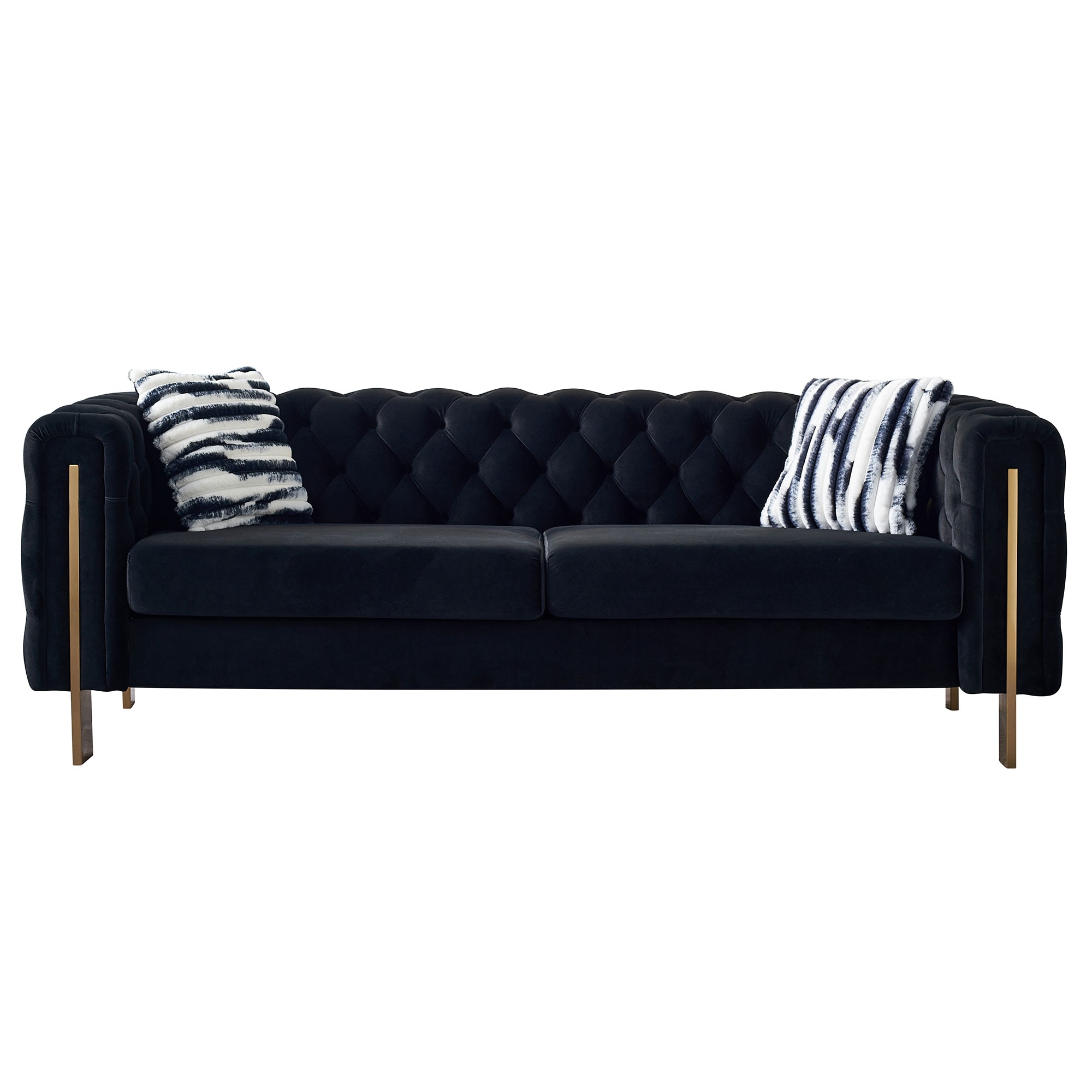 Bybafun - 84.25-in W Modern Black Velvet 2-seater Loveseat